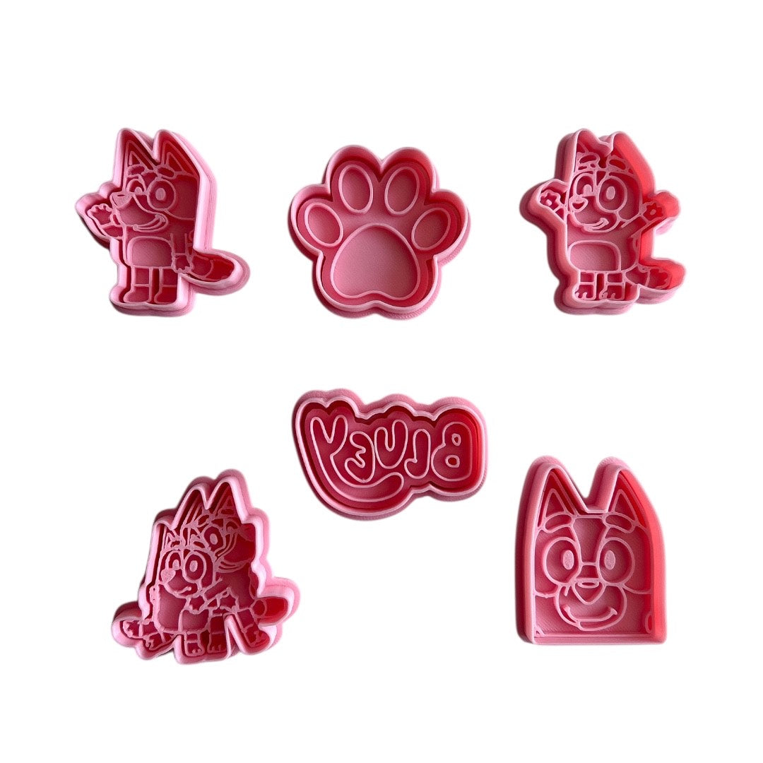 Pack de Cortadores y sello de galletas Perro azul y bingo para fondant, arcilla y manualidades