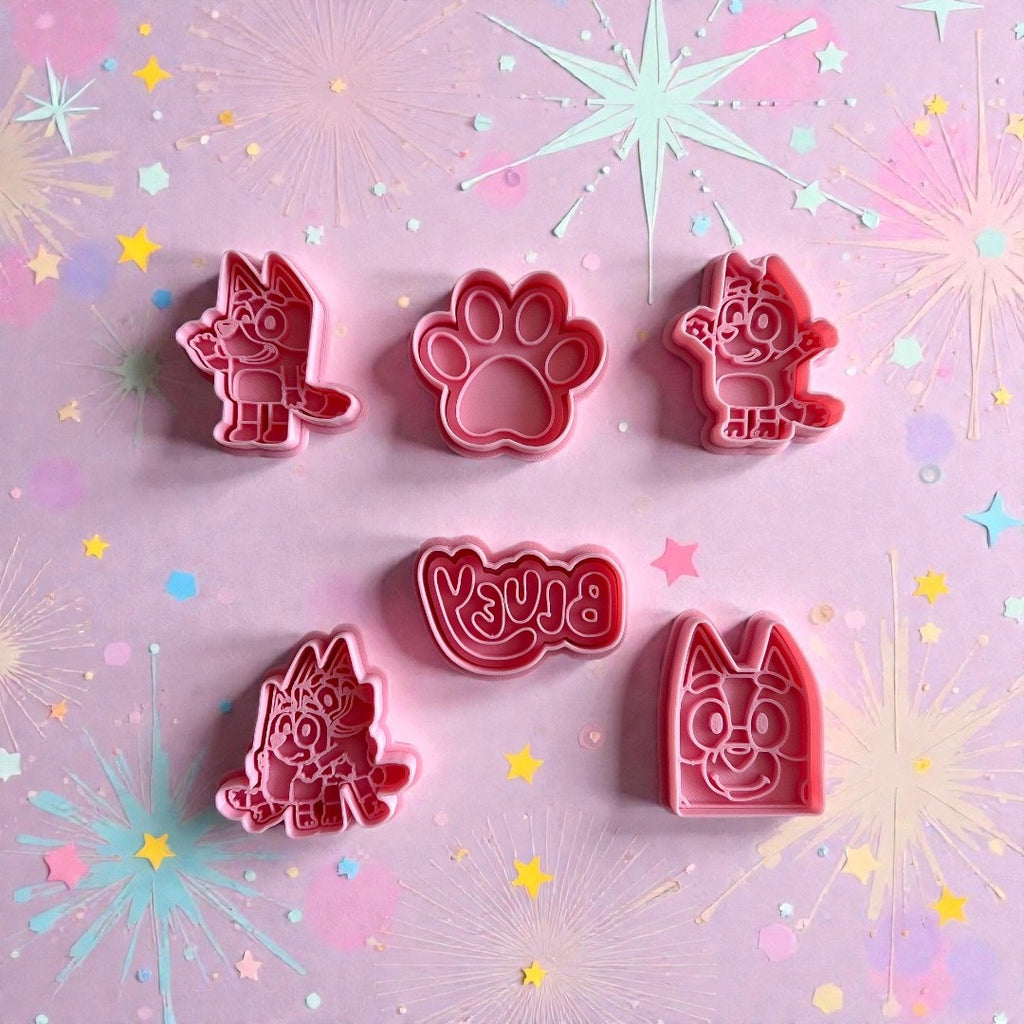 Pack de Cortadores y sello de galletas Perro azul y bingo para fondant, arcilla y manualidades