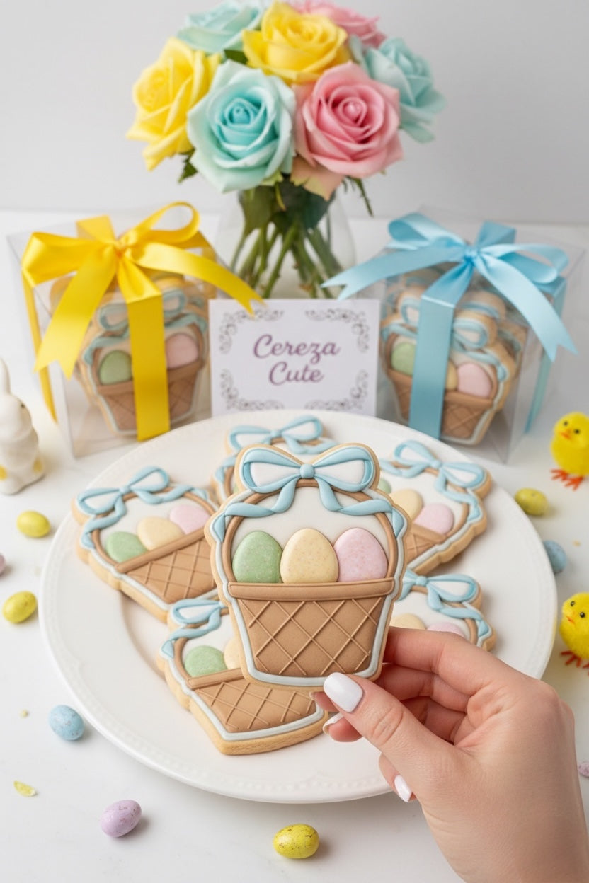 Cortador y sello de galleta Canasta de huevos pascua para fondant reposteria, galletas, masa fria y manualidades.