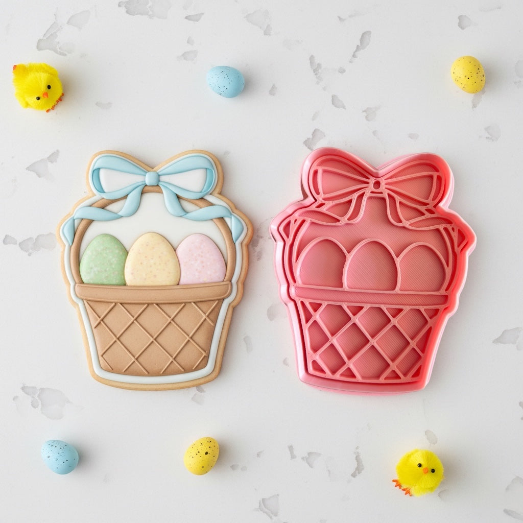 Cortador y sello de galleta Canasta de huevos pascua para fondant reposteria, galletas, masa fria y manualidades.