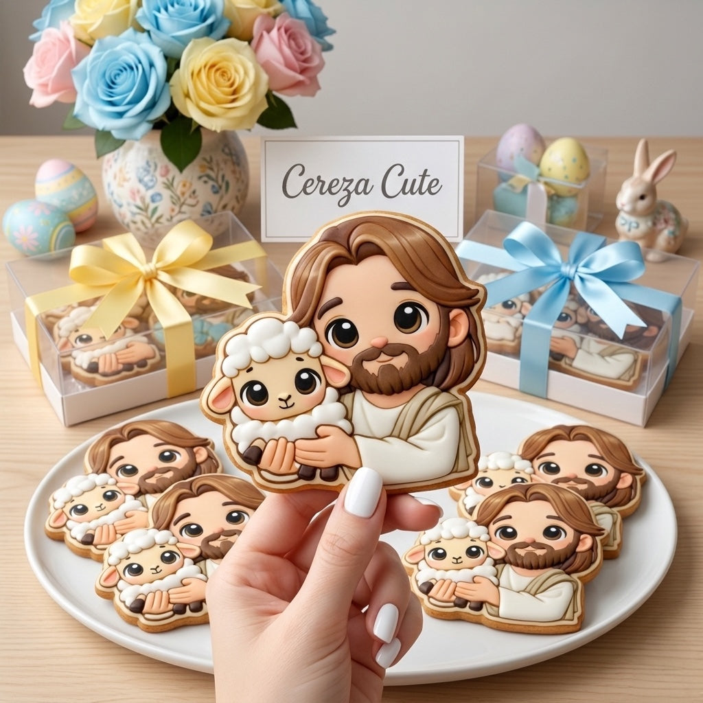 Cortador y sello de galleta Jesus de Nazareth con oveja para fondant reposteria, galletas, masa fria y manualidades.