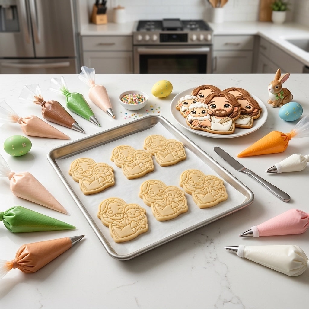 Cortador y sello de galleta Jesus de Nazareth con oveja para fondant reposteria, galletas, masa fria y manualidades.