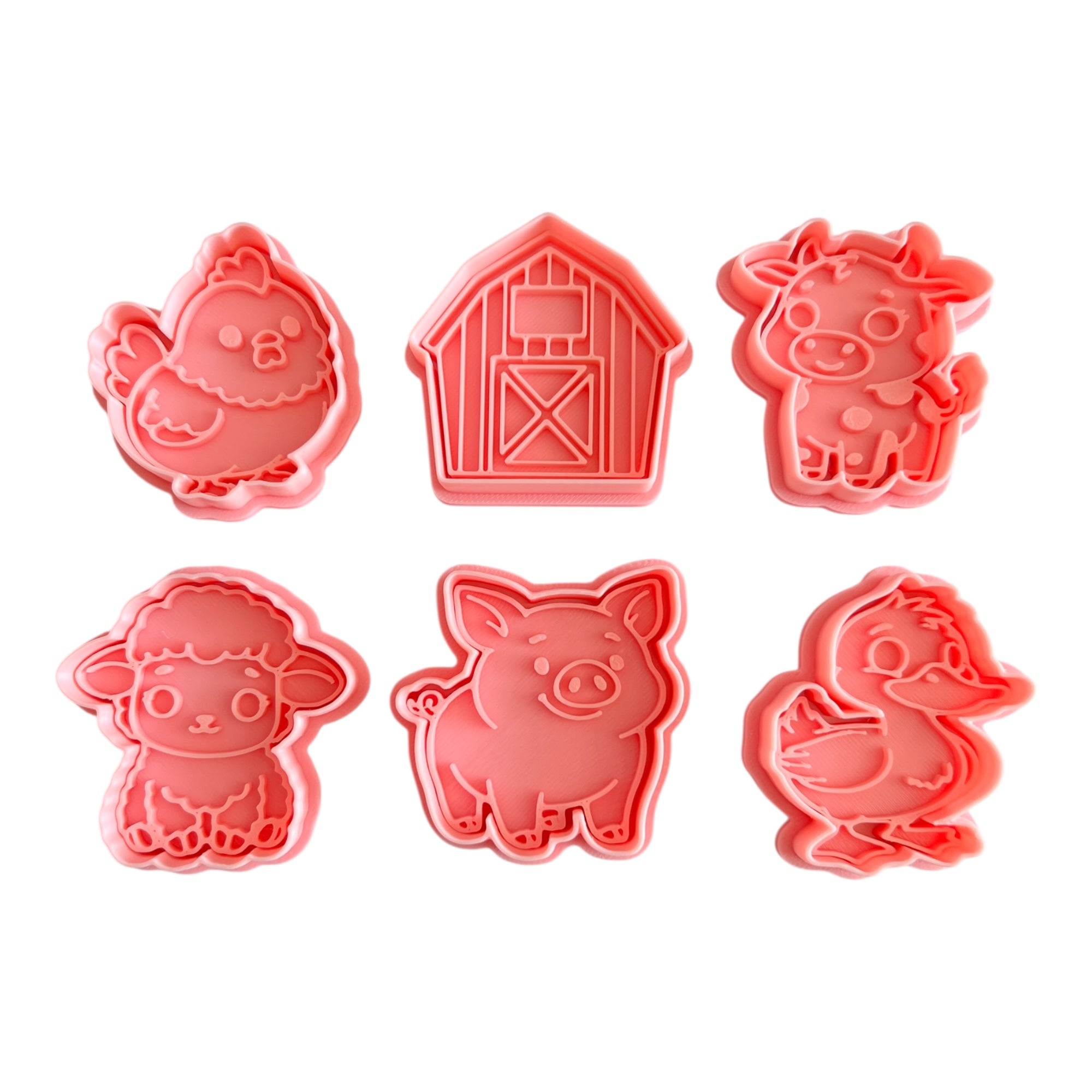 Cortadores y sellos de galletas Set de 6 figuras de Animales de la granja, vaca, gallina de 5cm para fondant reposteria, galletas, masa fria y manualidades. (Copia)