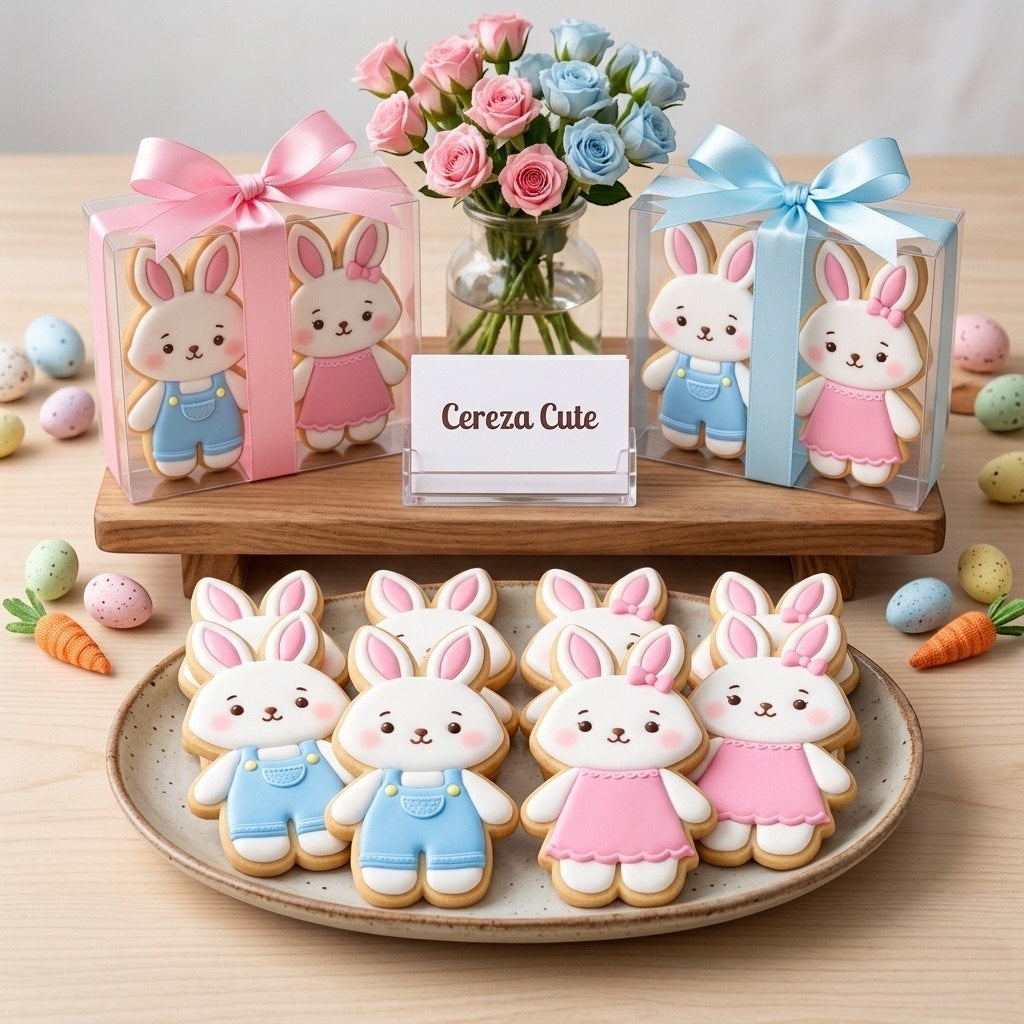 Cortadores y sellos de galletas de Pareja de conejos amor y amistad para fondant reposteria, galletas, masa fria y manualidades.