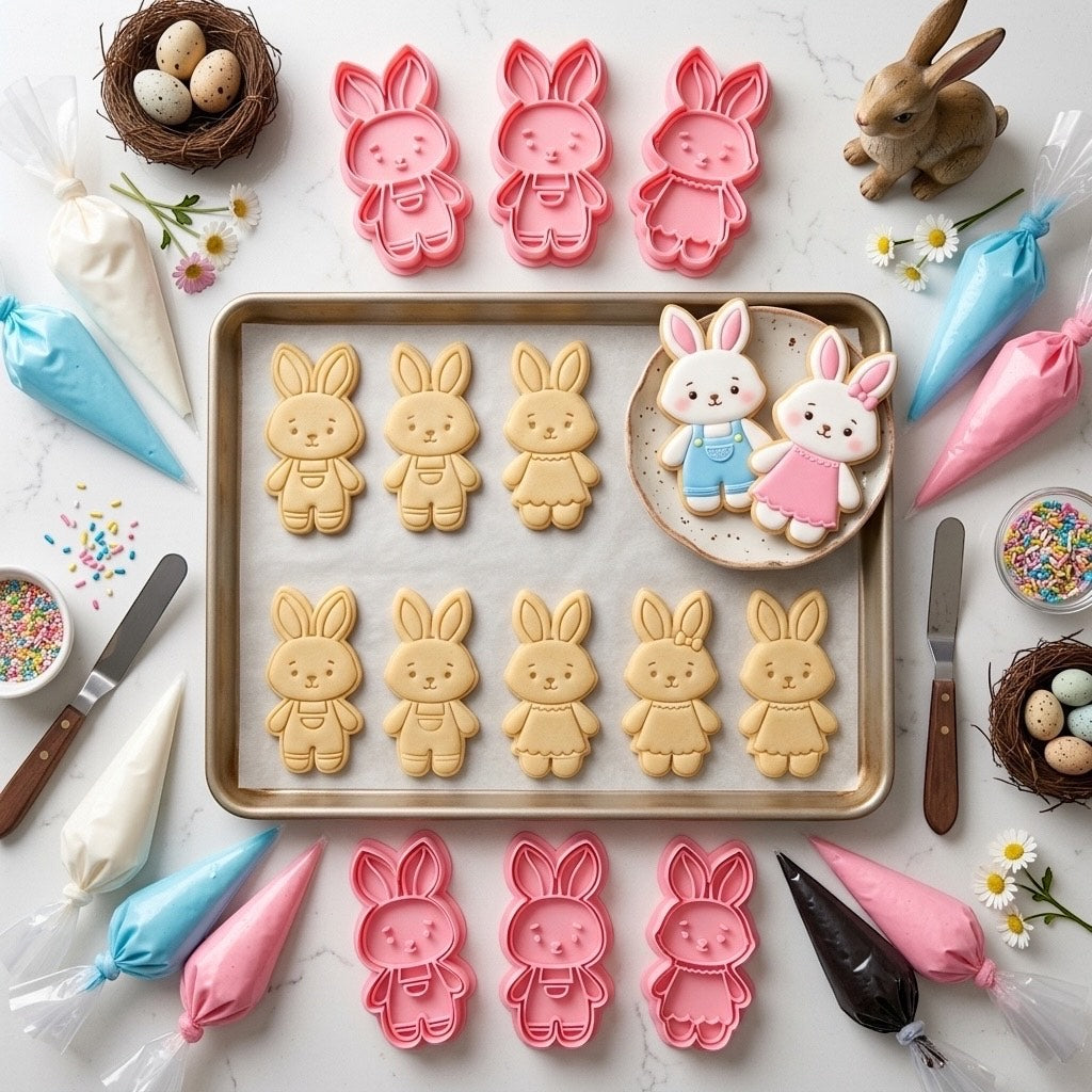Cortadores y sellos de galletas de Pareja de conejos amor y amistad para fondant reposteria, galletas, masa fria y manualidades.
