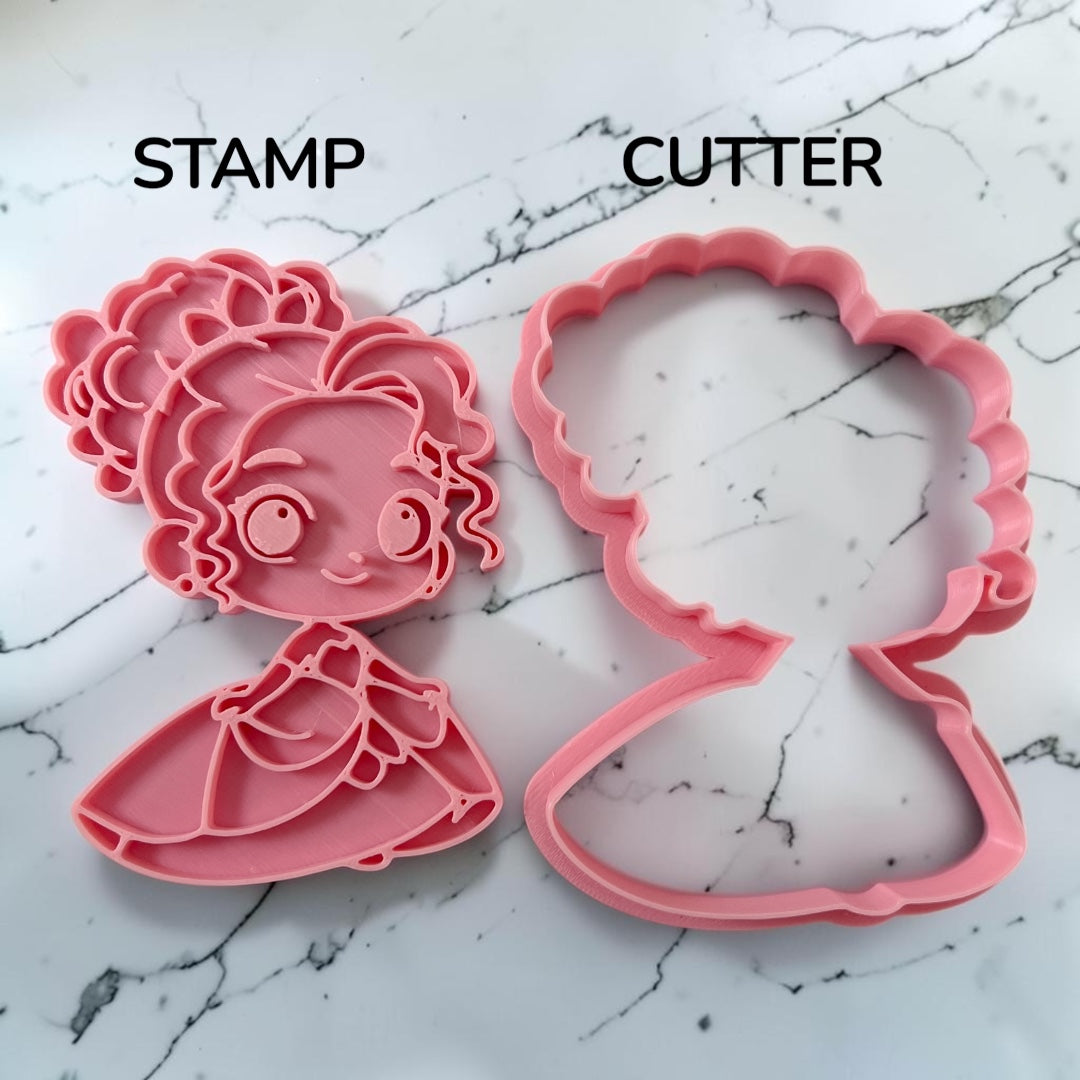Cortador y sello de galleta la Princesa Rana para fondant reposteria, galletas, masa fria y manualidades.