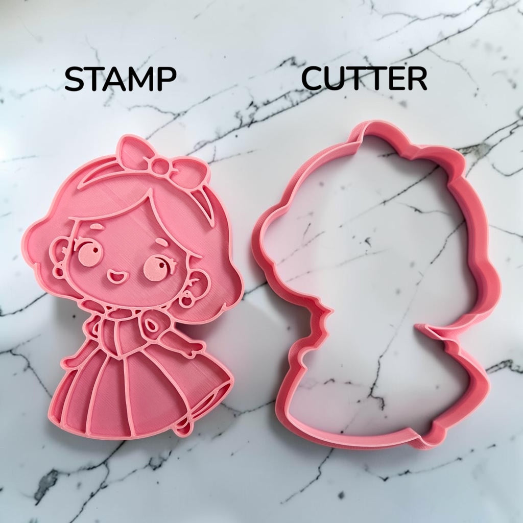 Cortador y sello de galleta la Princesa de los siete enanitos para fondant reposteria, galletas, masa fria y manualidades.