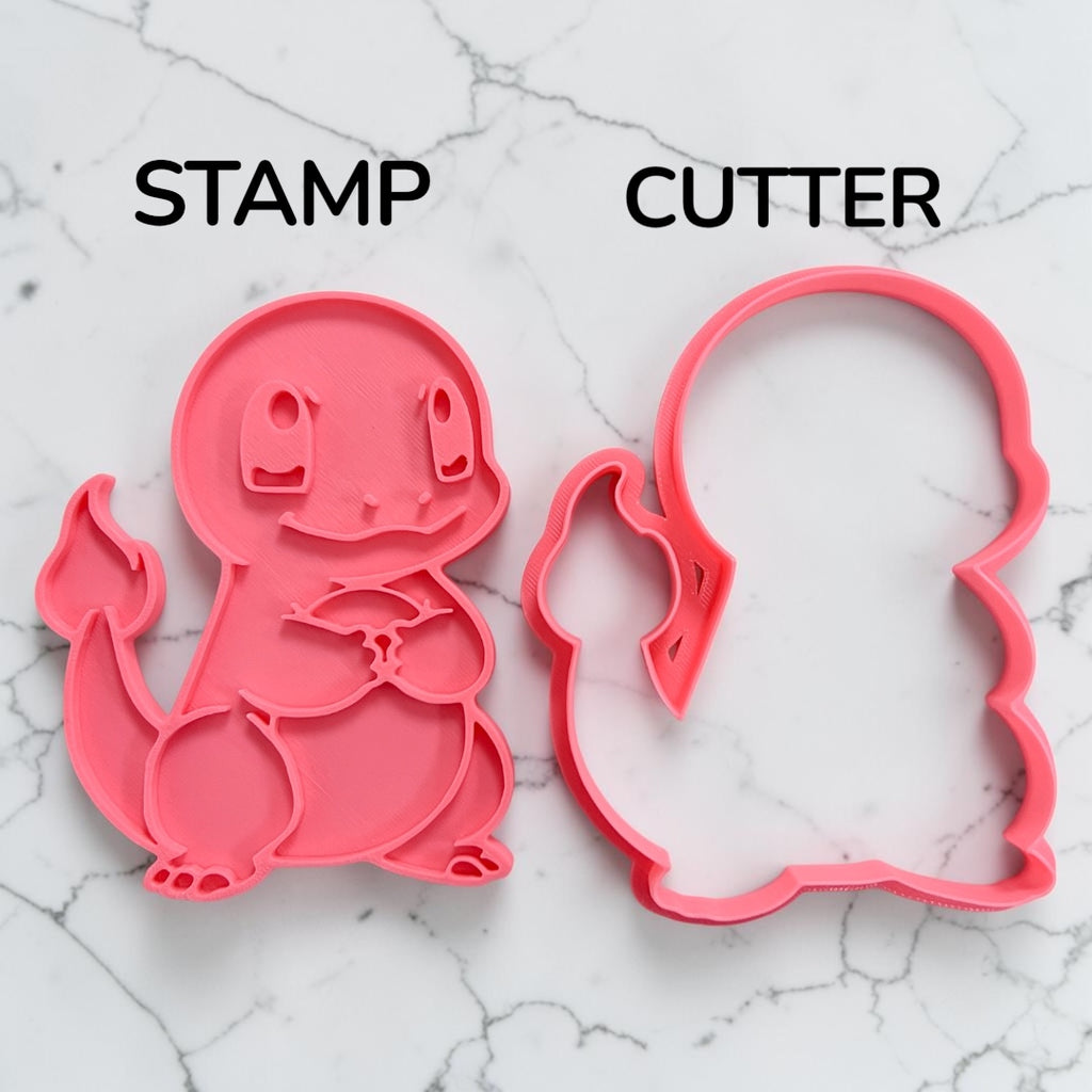 Cortador y sello de galleta Lagarto de fuego Anime para fondant reposteria, galletas, masa fria y manualidades.