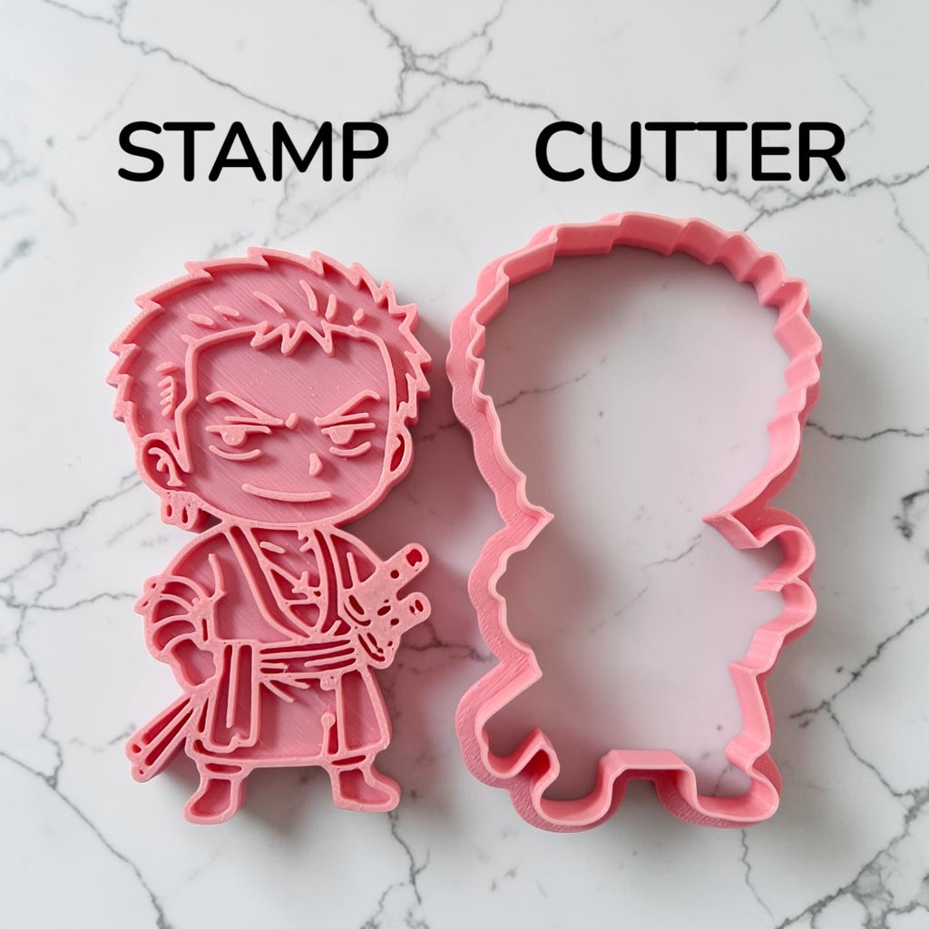 Cortador y sello de galleta Cazador Pirata Anime para fondant reposteria, galletas, masa fria y manualidades.