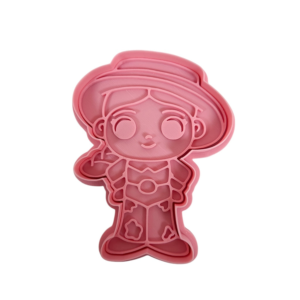 Cortador y sello de galleta juguete Vaquera para fondant reposteria, galletas, masa fria y manualidades.