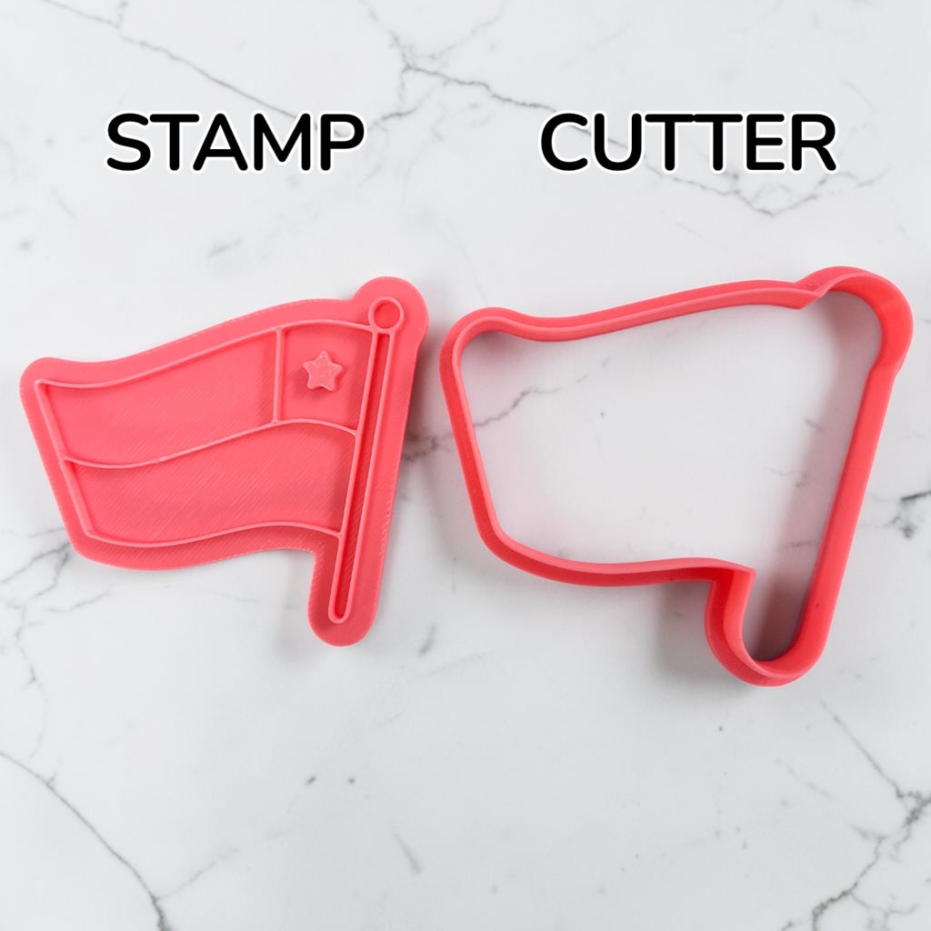 Cortador y sello de galleta Bandera de Chile para fondant reposteria, galletas, masa fria y manualidades.