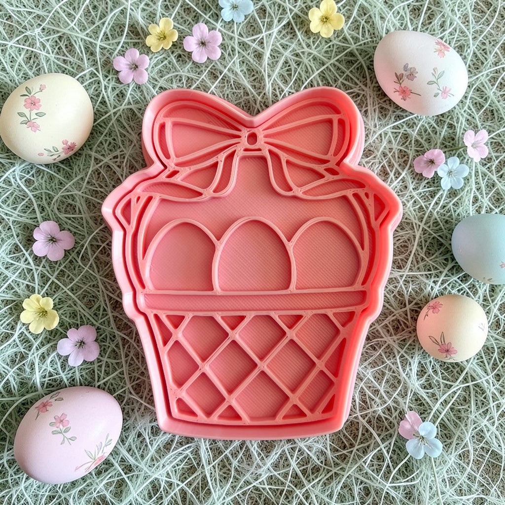 Cortador y sello de galleta Canasta de huevos pascua para fondant reposteria, galletas, masa fria y manualidades.