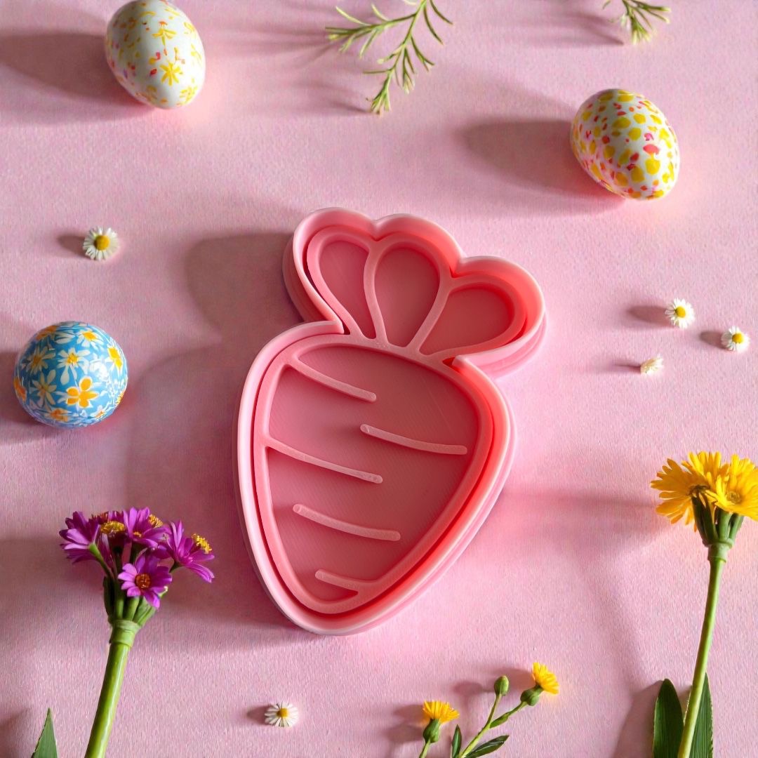 Cortador y sello de galleta Zanahoria pascua para fondant reposteria, galletas, masa fria y manualidades.