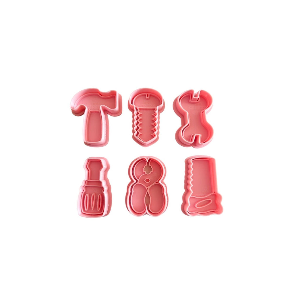 Cortadores y sellos de galletas Set de 6 diseños de herramientas, martillo, serrucho de 5cm para fondant reposteria, galletas, masa fria y manualidades.