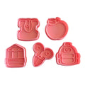 Cortadores y sellos de galletas Set de 5 figuras de KIT Escolar, lapiz, tijera de 5cm para fondant reposteria, galletas, masa fria y manualidades.