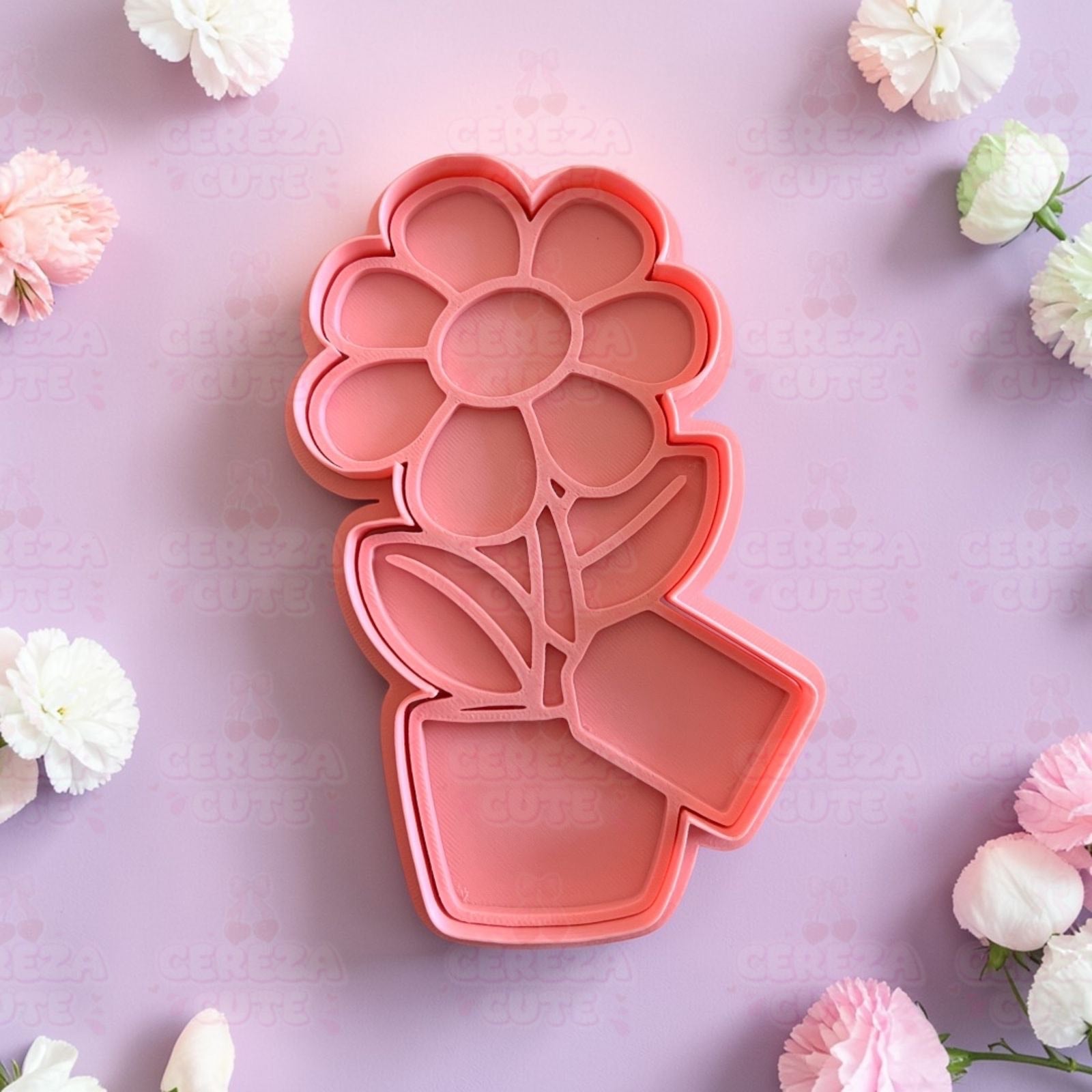 Cortador y sello de galleta Maceta con flor dia de la Madre para fondant reposteria, galletas, masa fria y manualidades.