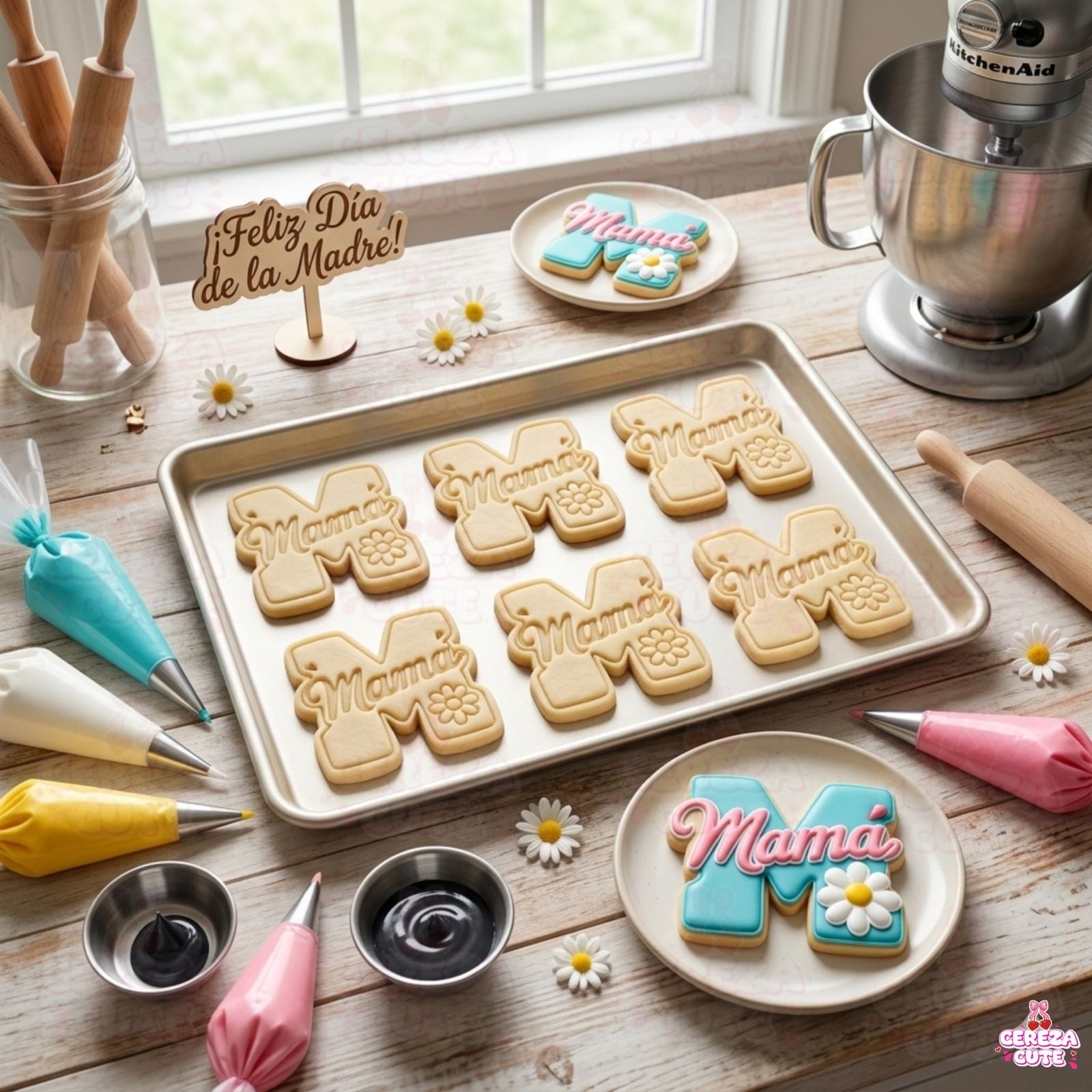 Cortador y sello de galletas letra M de mama para fondant reposteria, galletas, masa fria y manualidades.