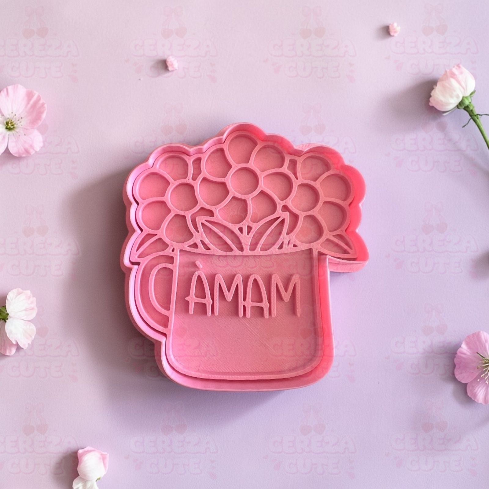 Cortador y sello de galleta Taza dia de la Madre para fondant reposteria, galletas, masa fria y manualidades.