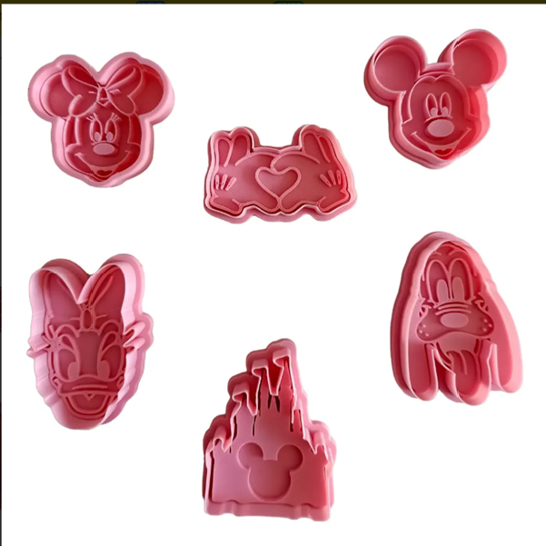 Cortadores y sellos de galletas, Set de 6 figuras de Ratones de peliculas tematicos 5cm para fondant, reposteria, galletas, masa fria y manualidades