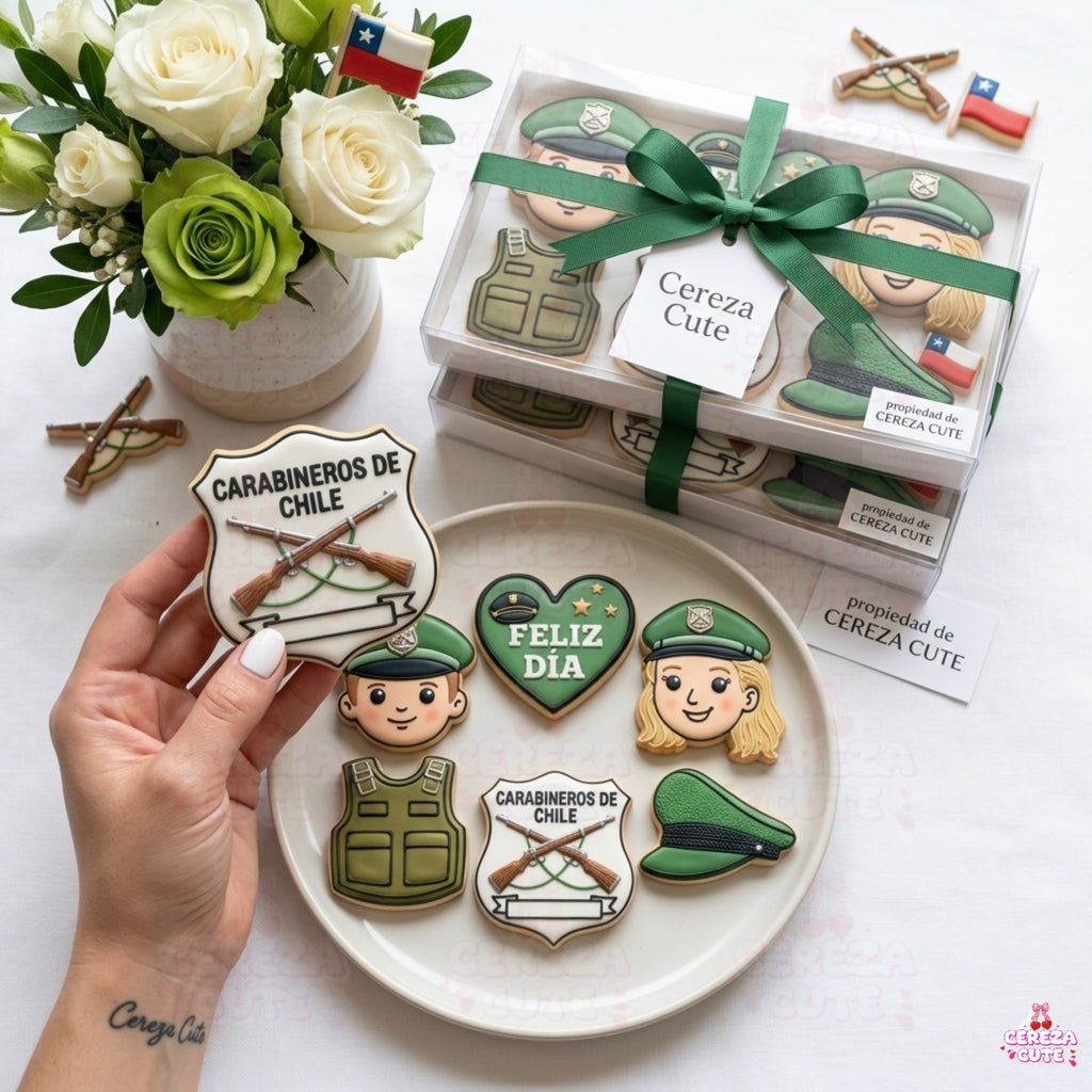 Cortadores y sellos de galletas Set de 6 diseños de Carabineros, de 5cm para fondant reposteria, galletas, masa fria y manualidades.