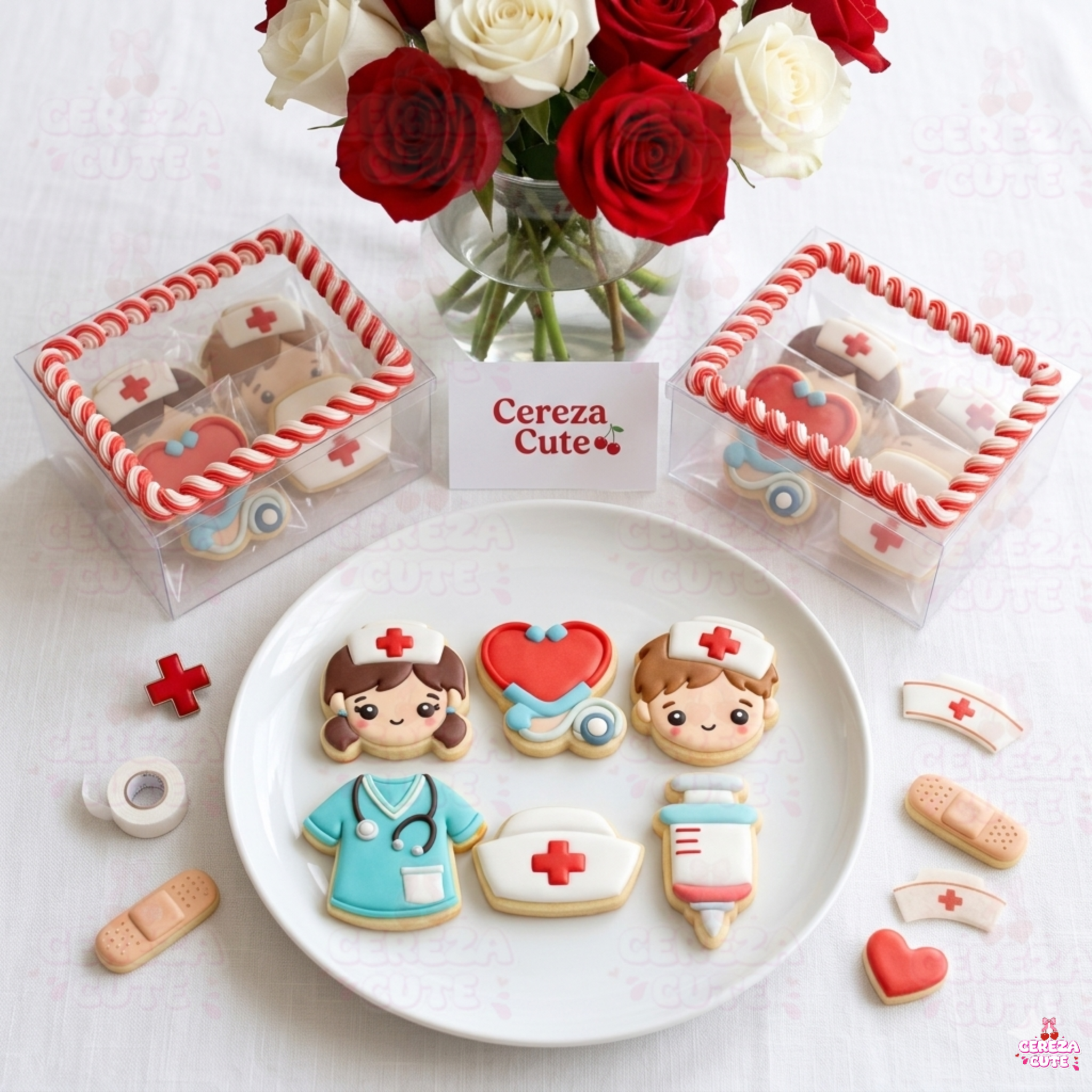 Cortadores y sellos de galletas Set de 6 diseños de enfermeria, de 5cm para fondant reposteria, galletas, masa fria y manualidades.