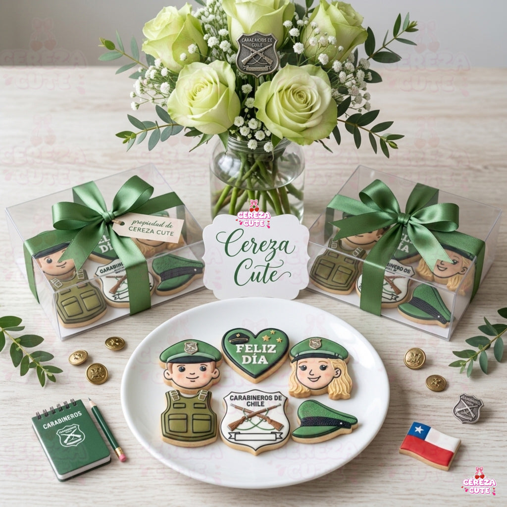 Cortadores y sellos de galletas Set de 6 diseños de Carabineros, de 5cm para fondant reposteria, galletas, masa fria y manualidades.