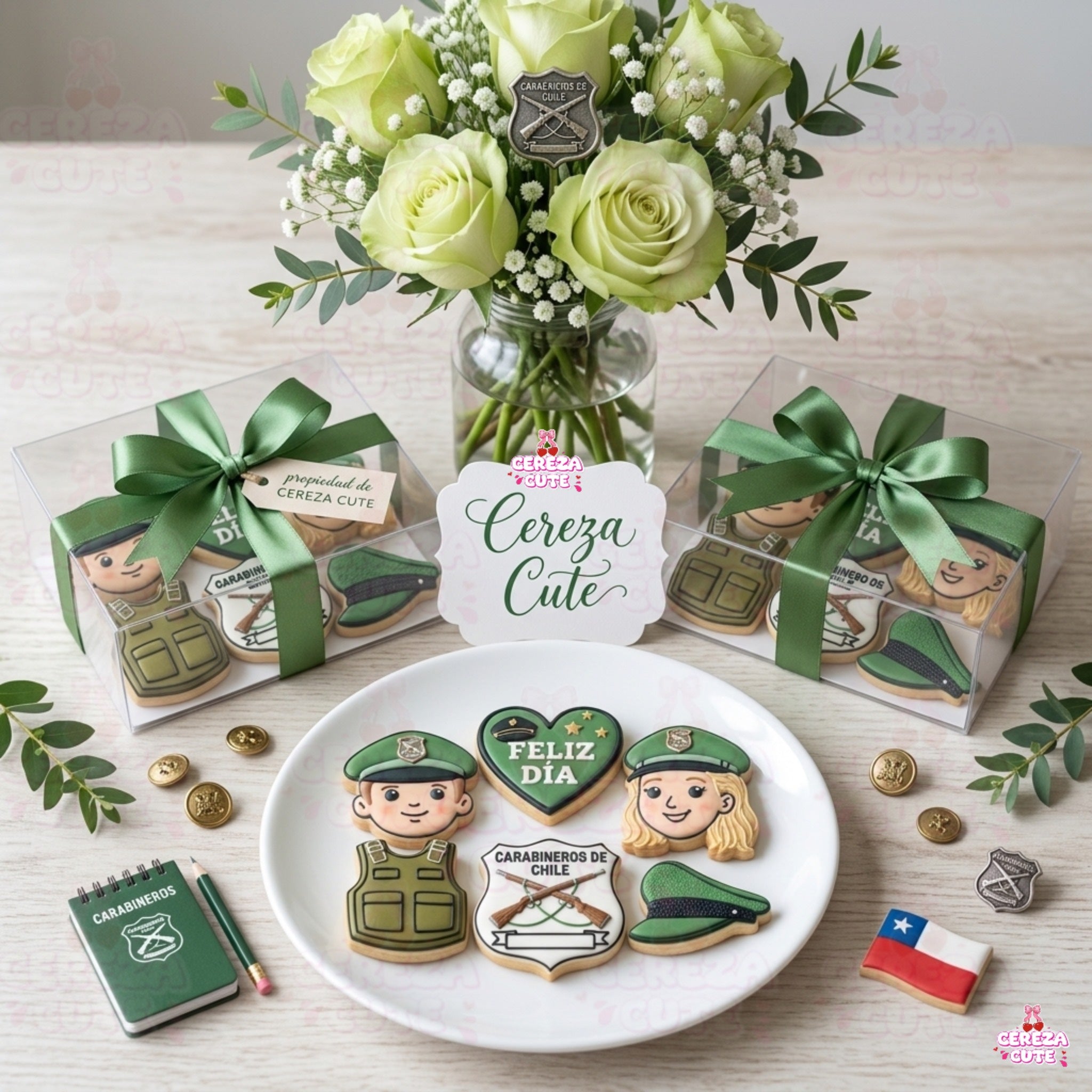 Cortadores y sellos de galletas Set de 6 diseños de Carabineros, de 5cm para fondant reposteria, galletas, masa fria y manualidades.