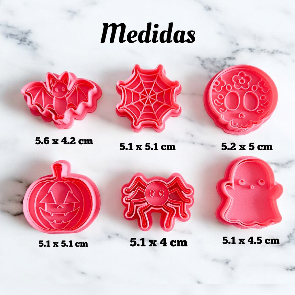 Cortadores y sellos de galletas, Set de 6 figuras de Hallowen 5cm fantasma, calabaza, araña, telaraña, fondant reposteria, galletas, masa fria y manualidades