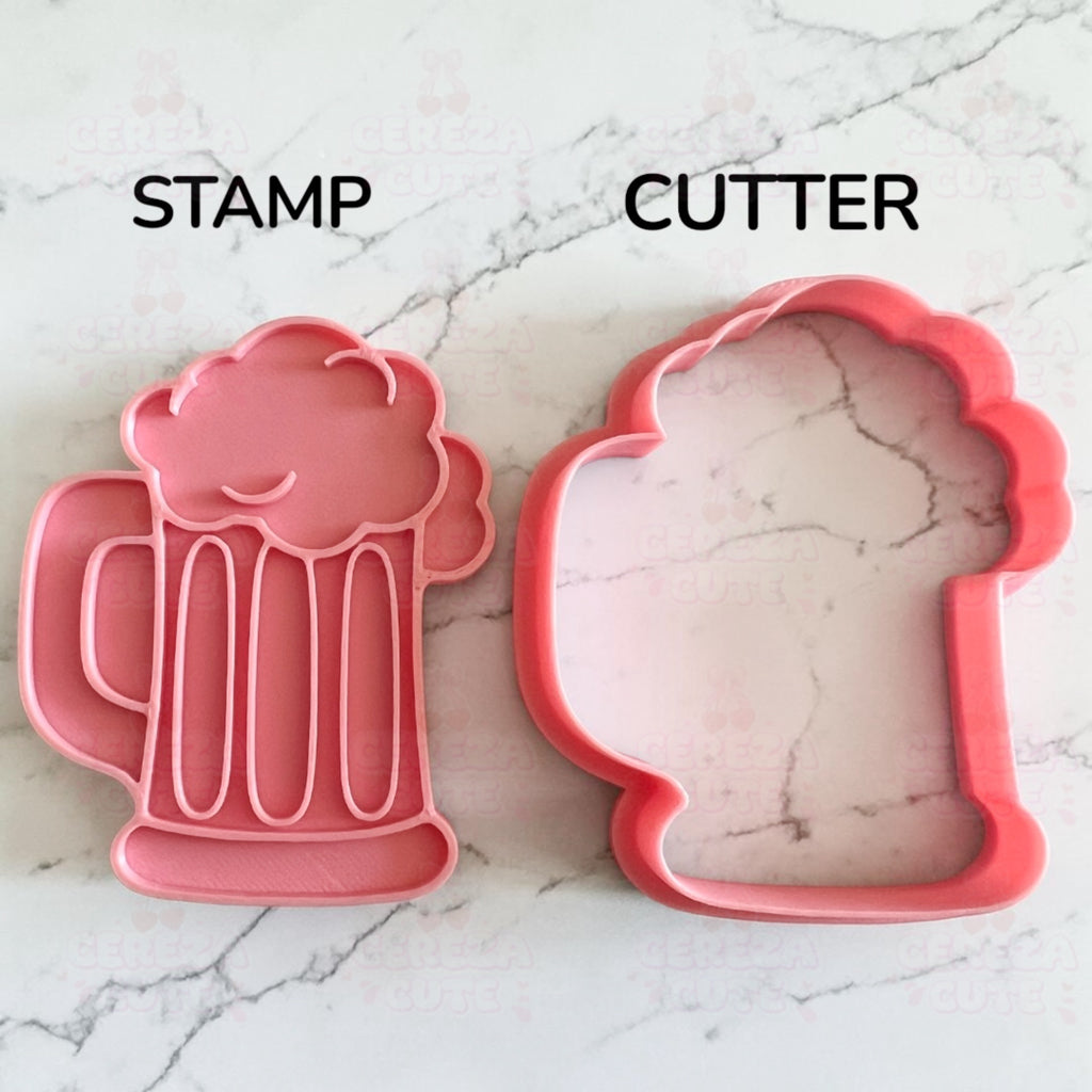 Cortador y sello de galletas Cerveza dia del padre para fondant reposteria, galletas, masa fria y manualidades.