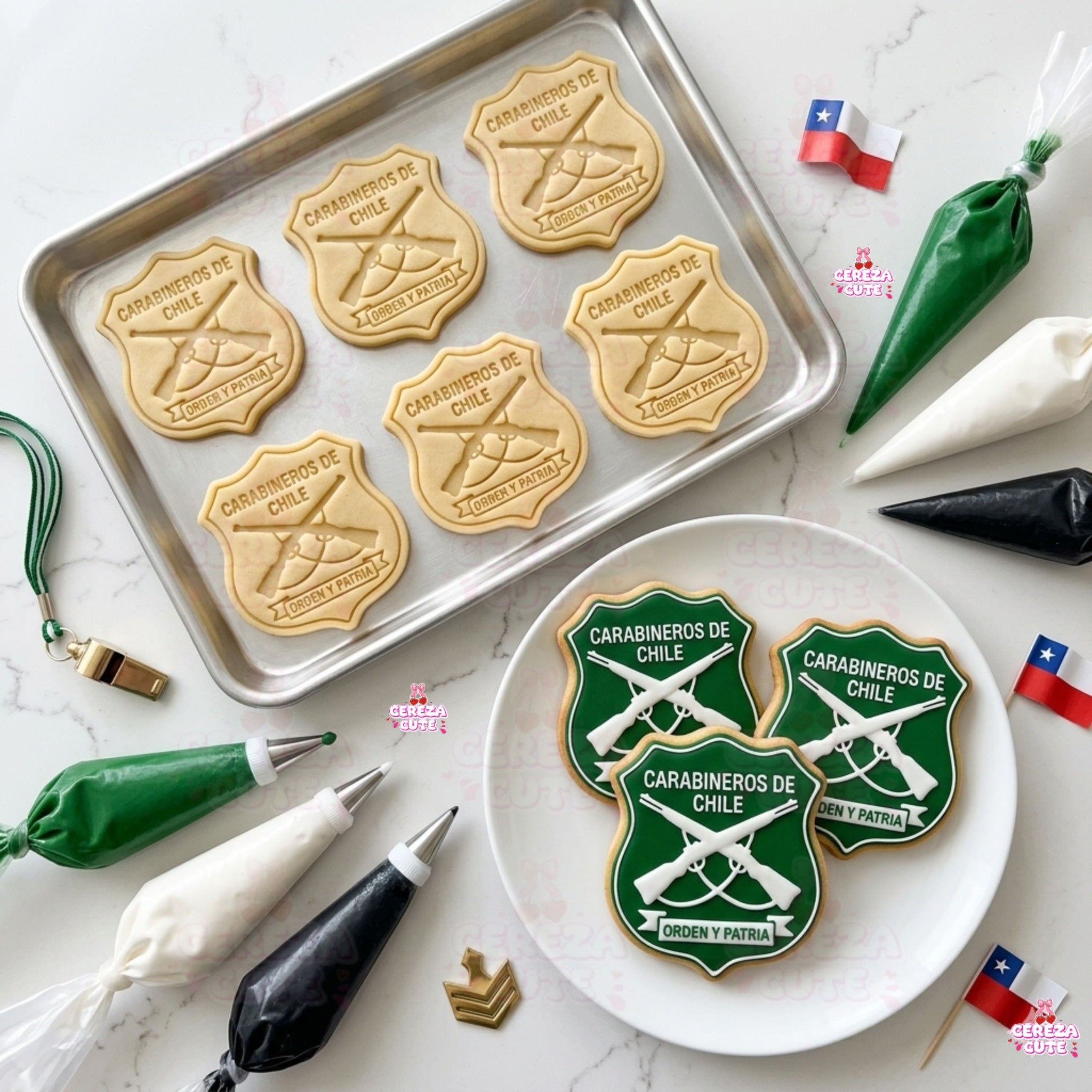 Cortador y sello de galleta de Logo de Carabineros de Chile para fondant reposteria, galletas, masa fria y manualidades.