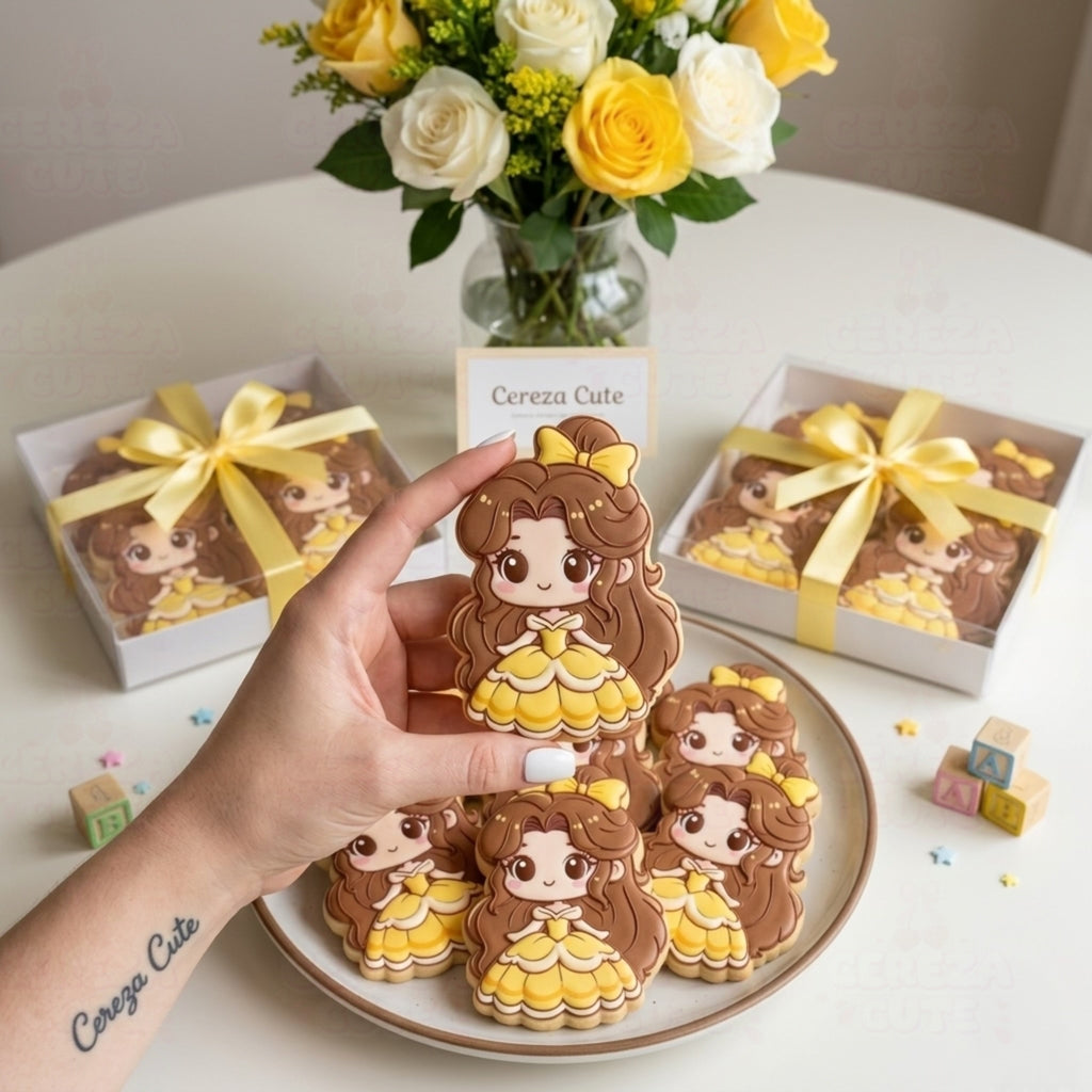Cortador y sello de galleta Princesa la Bella y la Bestia para fondant reposteria, galletas, masa fria y manualidades.