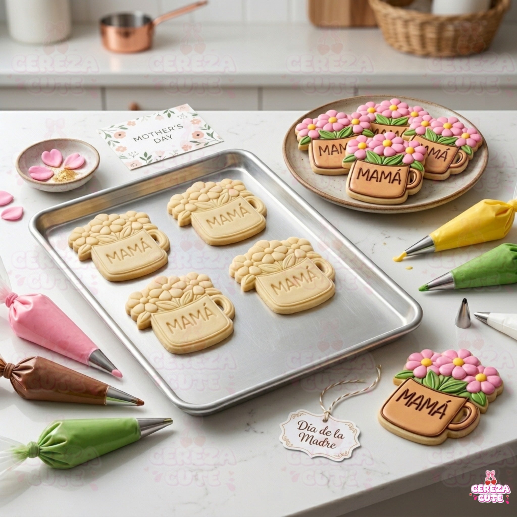 Cortador y sello de galleta Taza dia de la Madre para fondant reposteria, galletas, masa fria y manualidades.