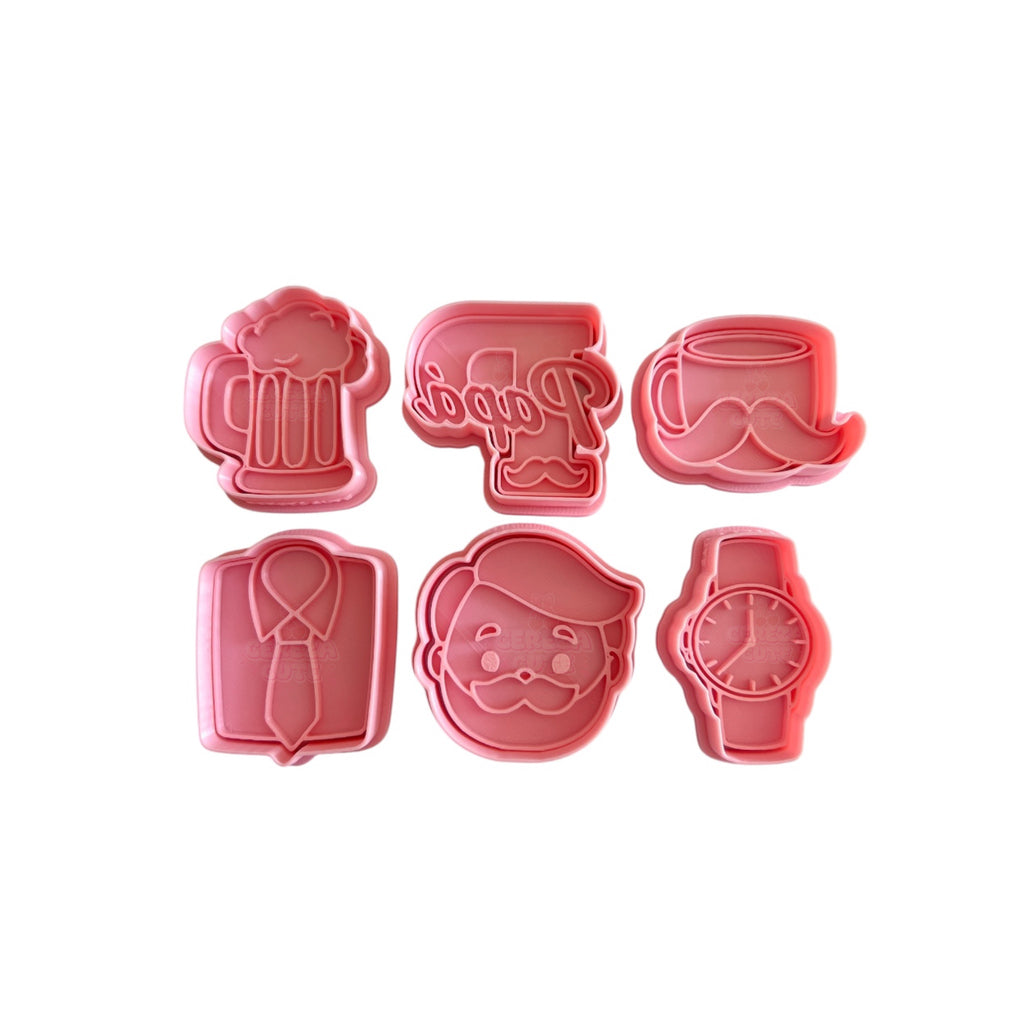 Cortadores y sellos de galletas Set de 6 diseños del dia del padre, de 5cm para fondant reposteria, galletas, masa fria y manualidades.