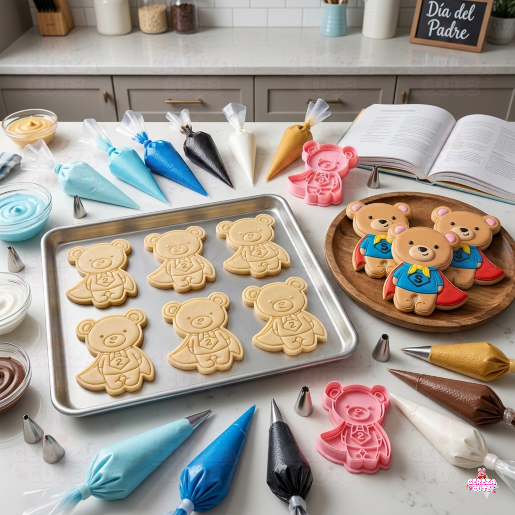 Cortador y sello de galletas Super Oso dia del padre para fondant reposteria, galletas, masa fria y manualidades.