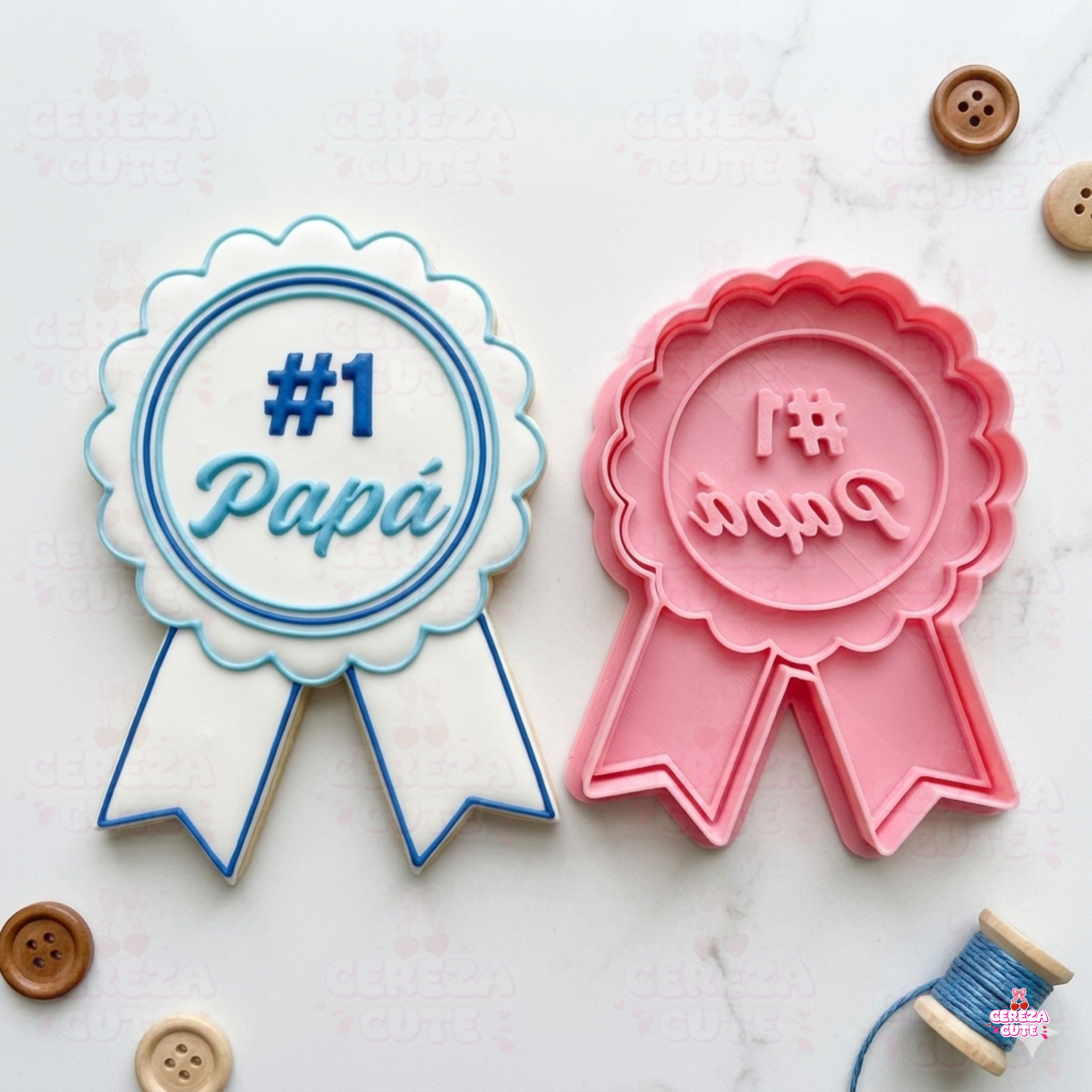 Cortador y sello de galletas Medalla dia del padre para fondant reposteria, galletas, masa fria y manualidades.