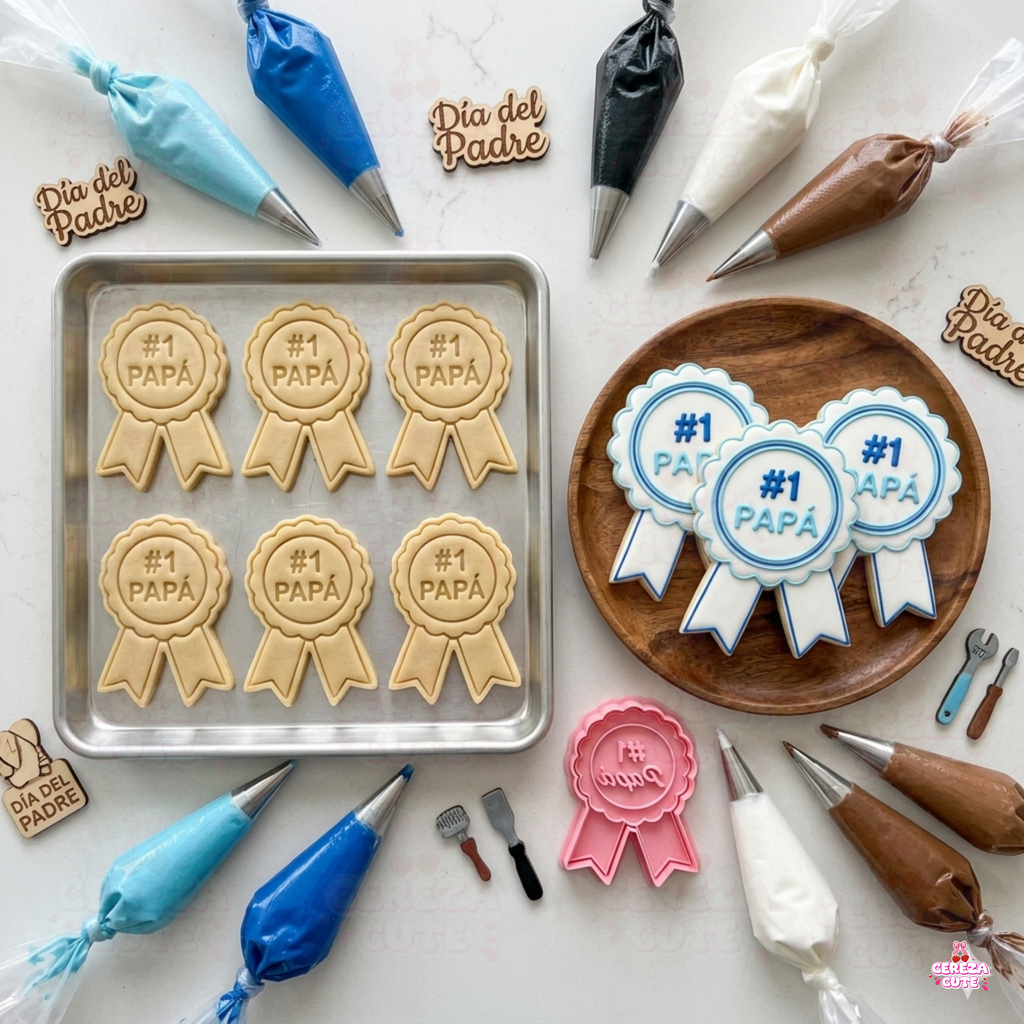 Cortador y sello de galletas Medalla dia del padre para fondant reposteria, galletas, masa fria y manualidades.