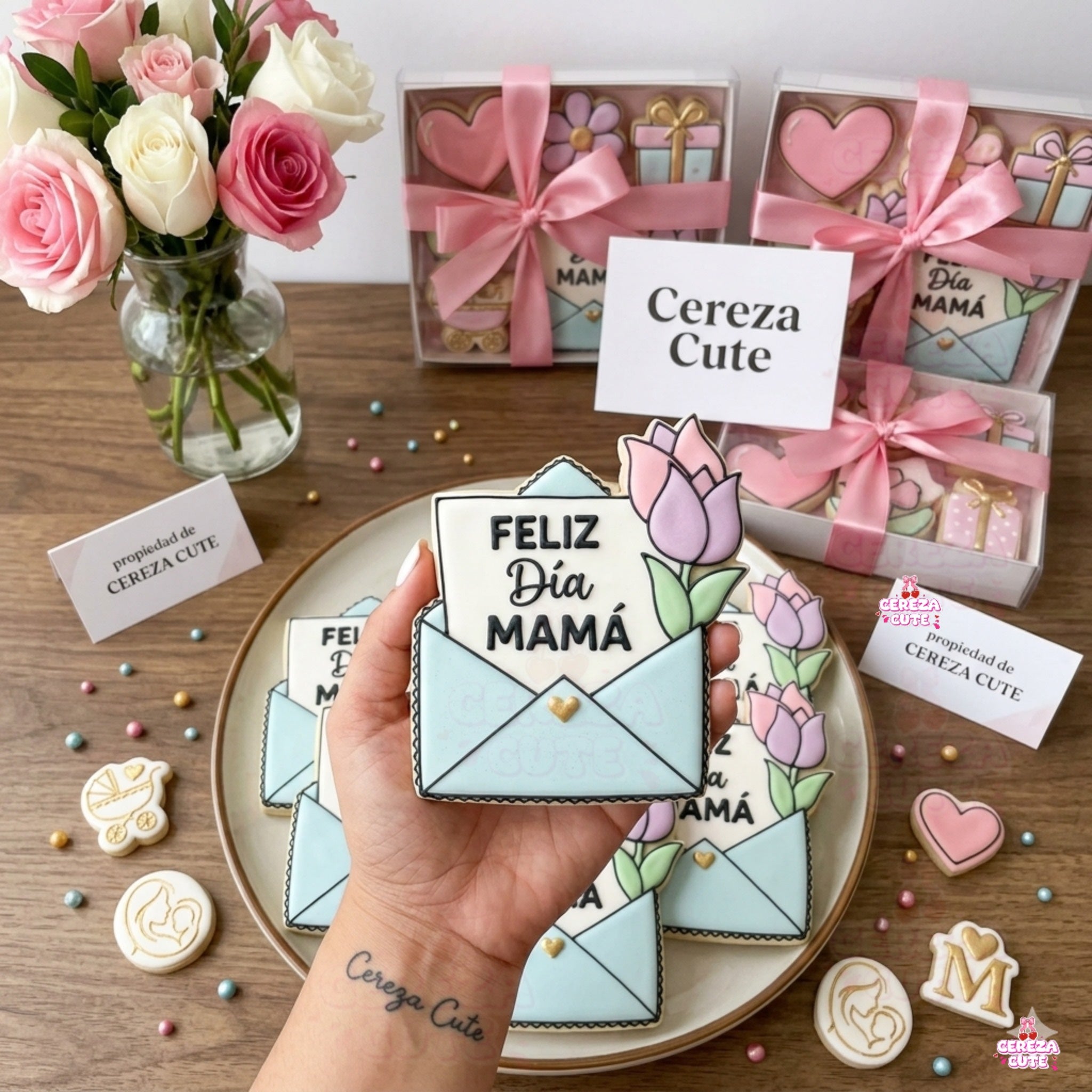 Cortador y sello de galleta Carta  Feliz dia Mama para fondant reposteria, galletas, masa fria y manualidades.