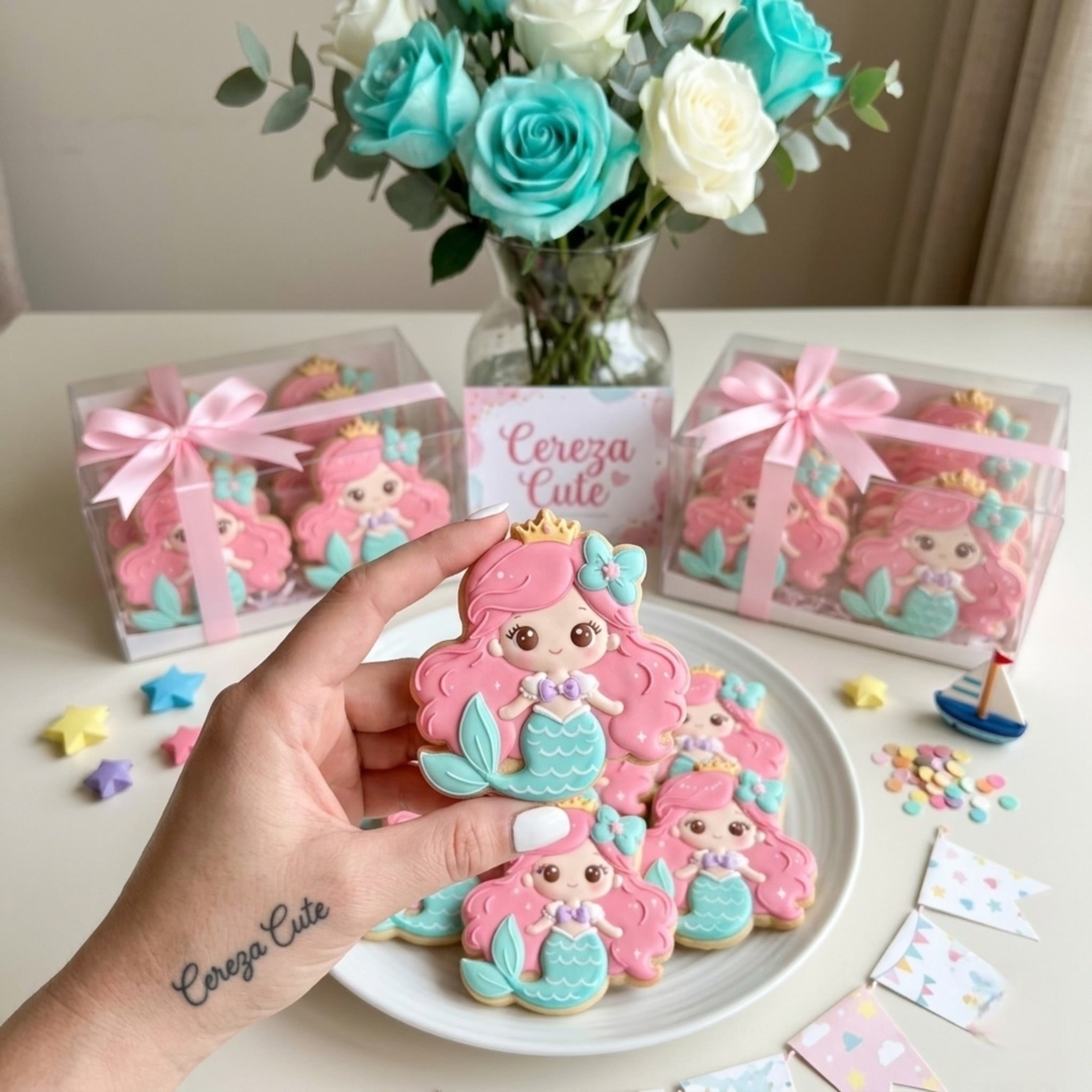 Cortador y sello de galleta la Princesa Sirena de Mar para fondant reposteria, galletas, masa fria y manualidades.