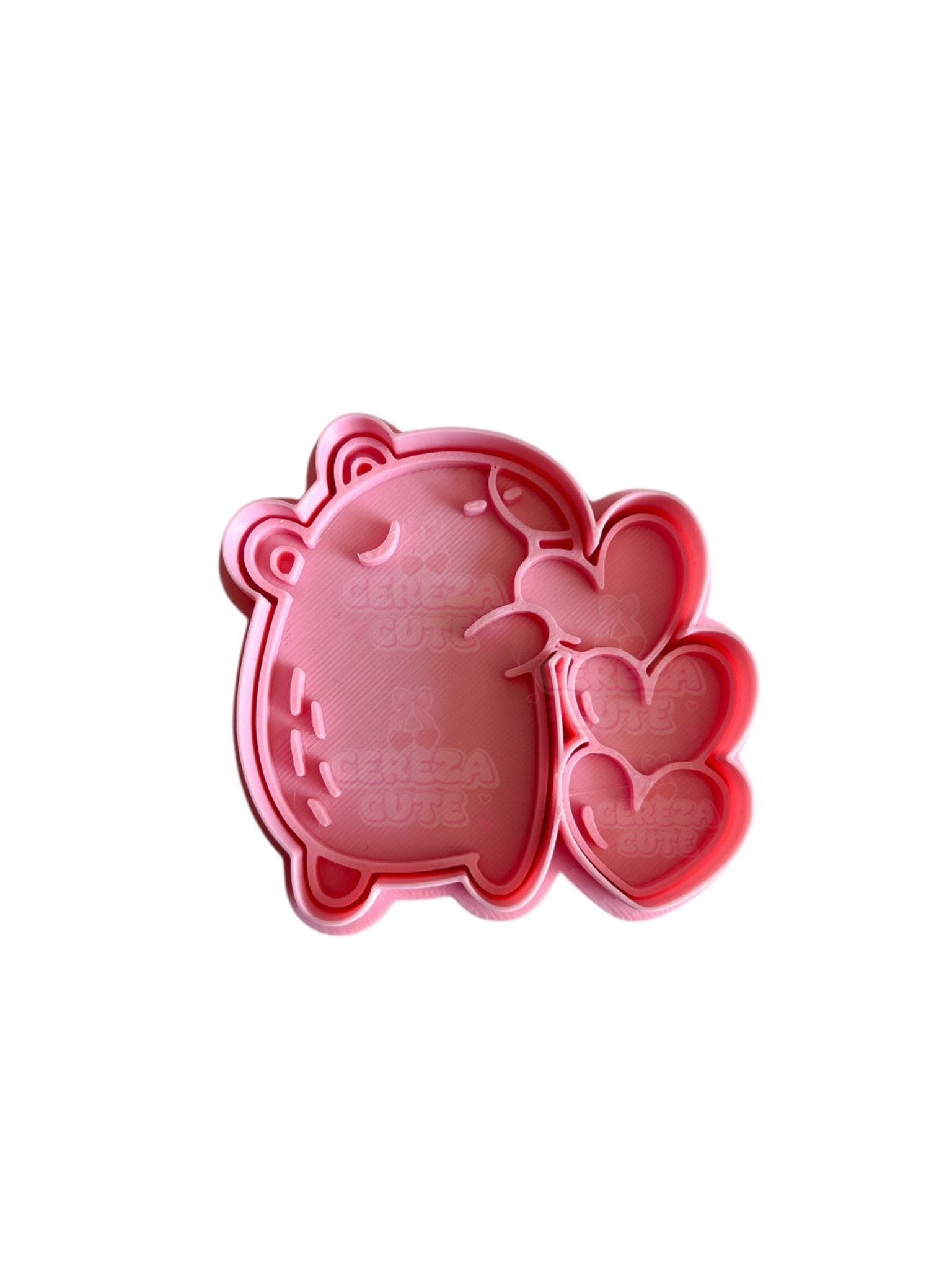 Cortador y sello de galleta capibara 3 corazones san valentin amor y amistad para fondant reposteria, galletas, masa fria y manualidades.