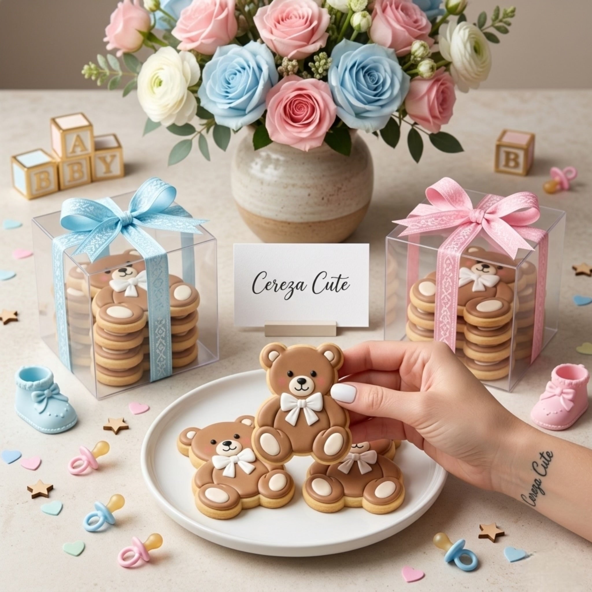 Cortador y sello de galleta Oso de peluche Baby shower para fondant reposteria, galletas, masa fria y manualidades.