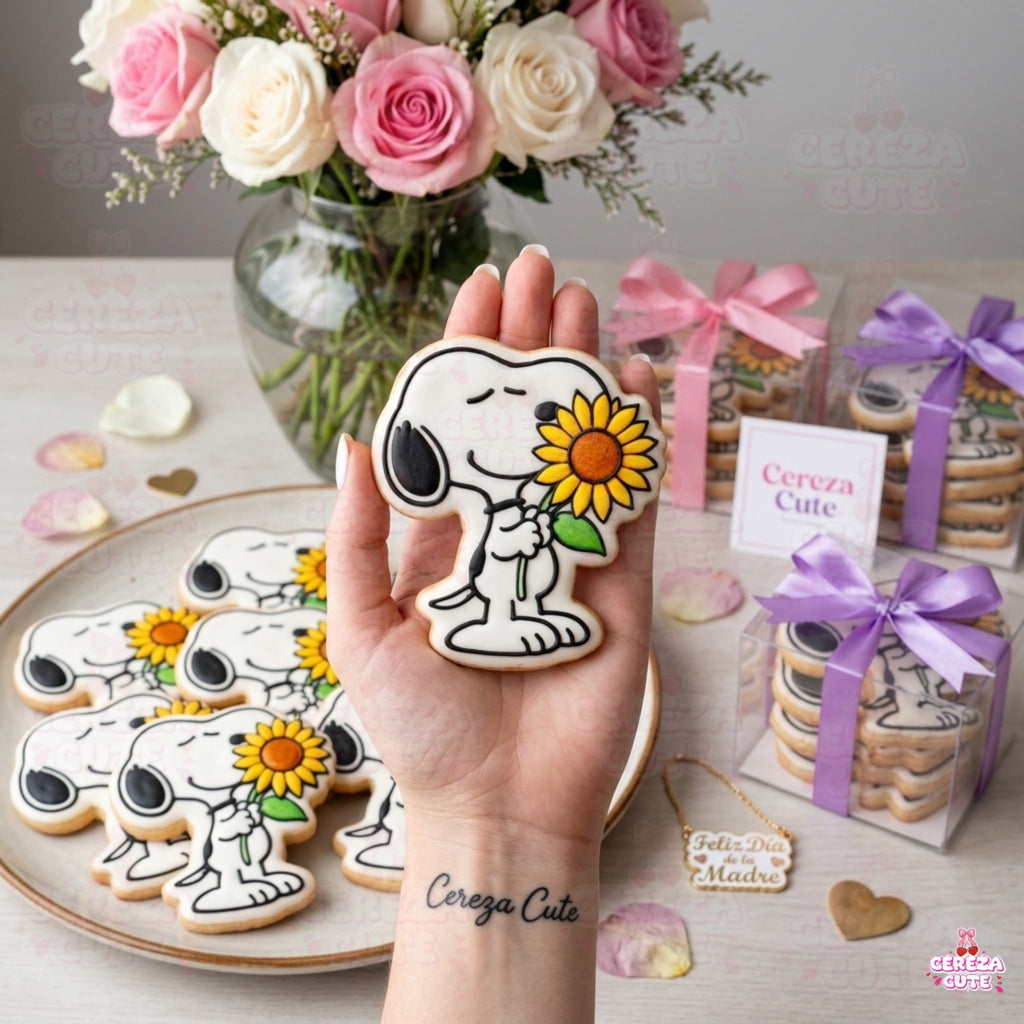 Cortador y sello de gallet perro animado con girasol para fondant reposteria, galletas, masa fria y manualidades.