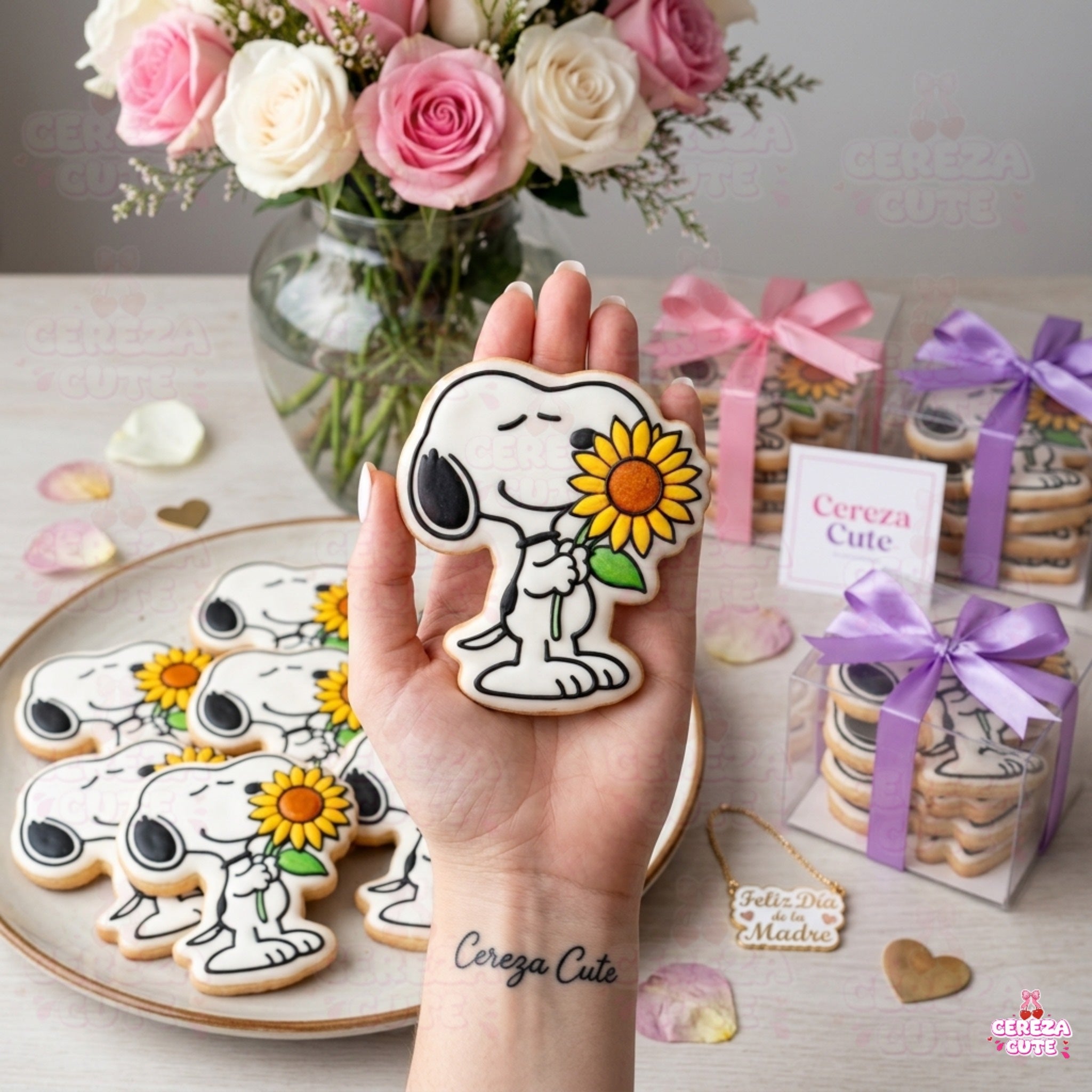 Cortador y sello de gallet perro animado con girasol para fondant reposteria, galletas, masa fria y manualidades.