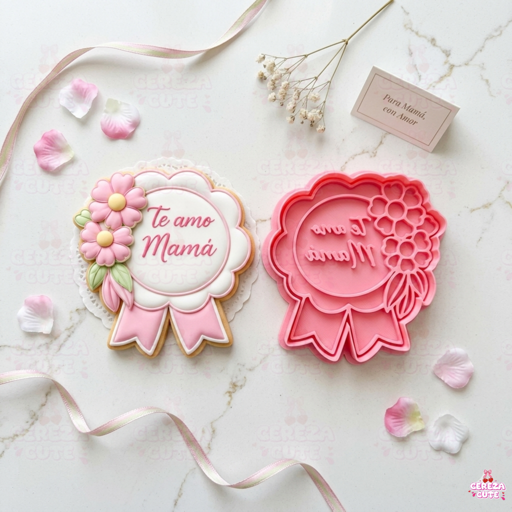 Cortador y sello de galletas Medalla TE AMO MAMA para fondant reposteria, galletas, masa fria y manualidades.