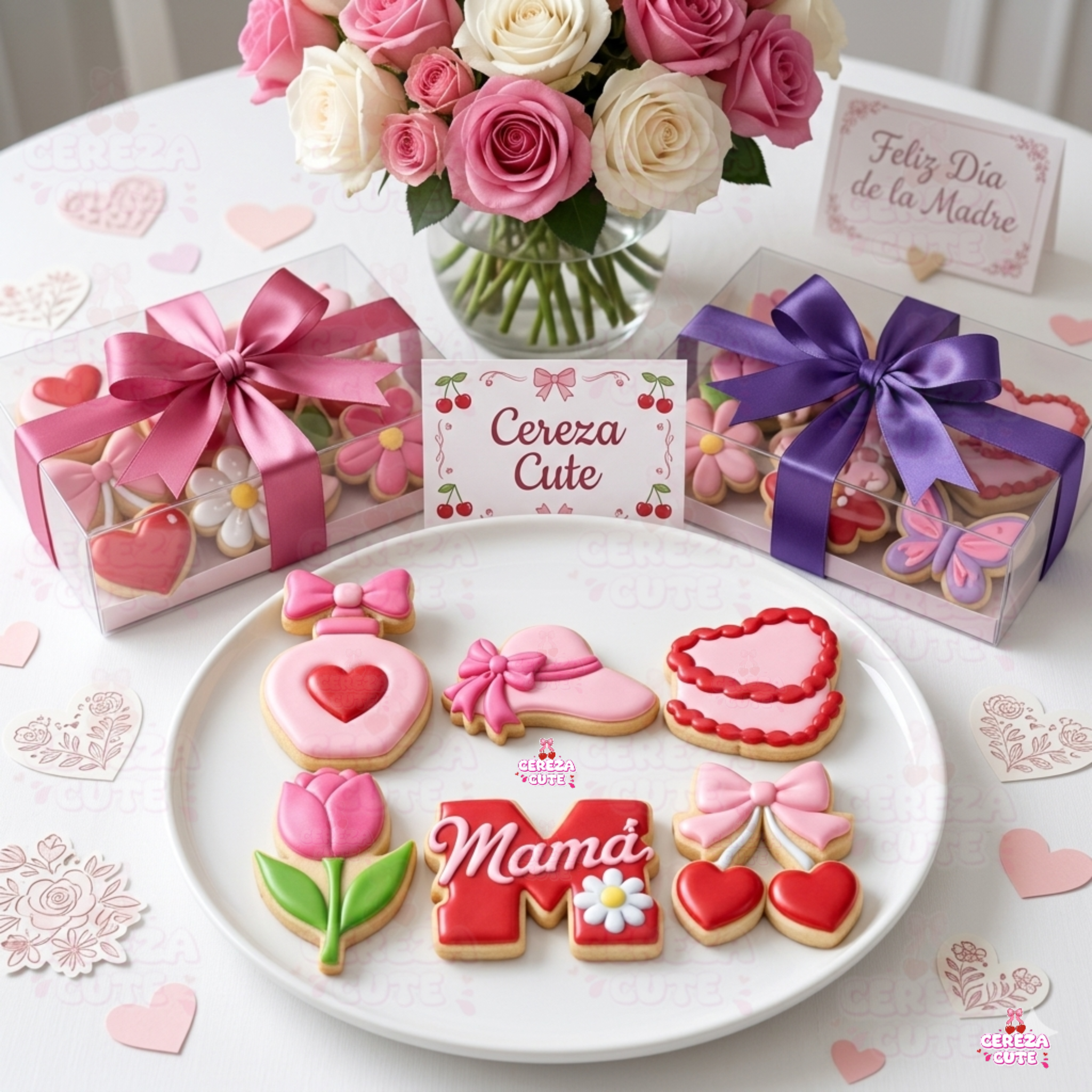 Cortadores y sellos de galletas Set de 6 diseños del Dia de la Madre, de 5cm para fondant reposteria, galletas, masa fria y manualidades.