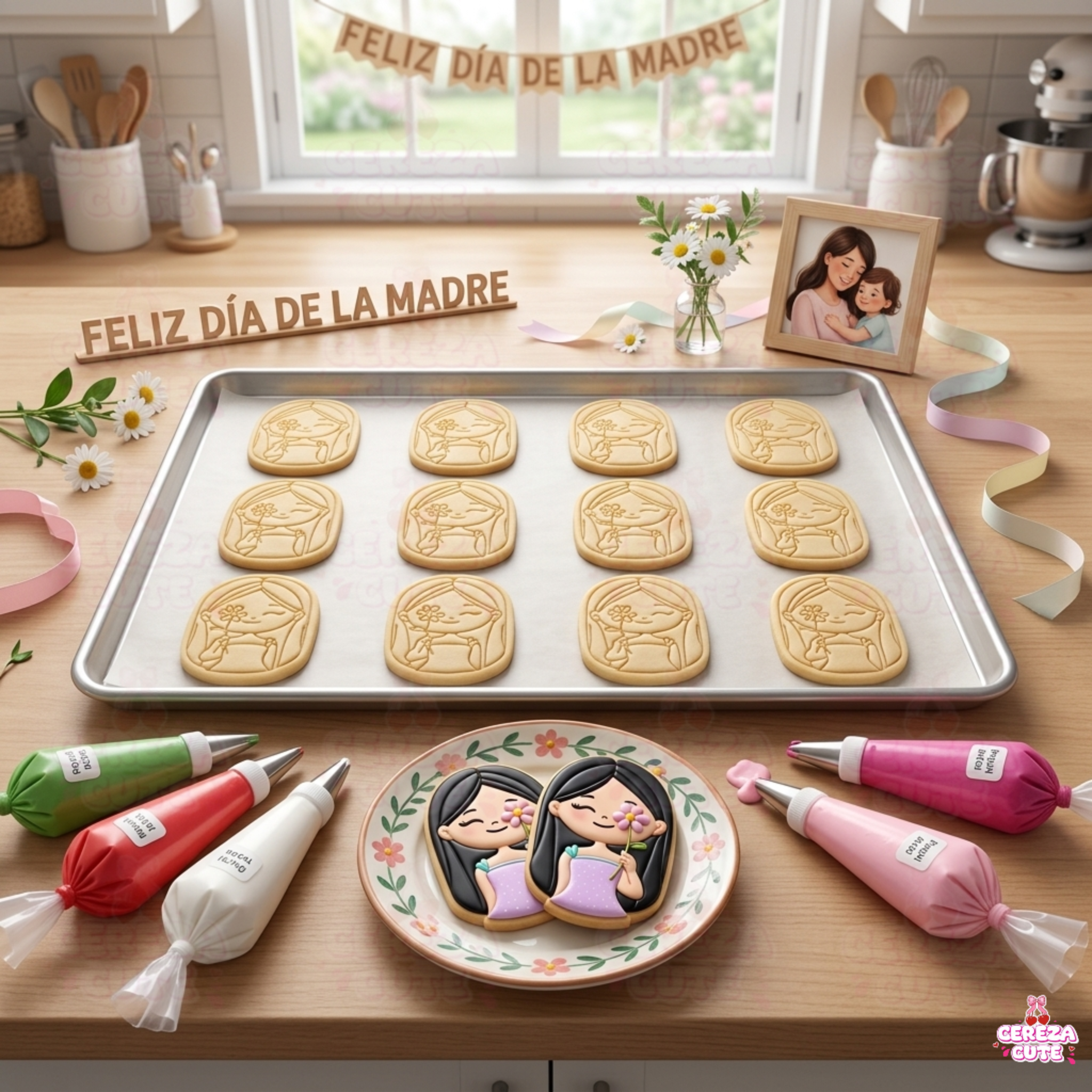Cortador y sello de galletas Mujer con flor para fondant reposteria, galletas, masa fria y manualidades.