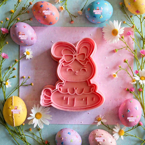 Cortador y sello de galleta Conejo encima de zanahoria pascua para fondant reposteria, galletas, masa fria y manualidades.