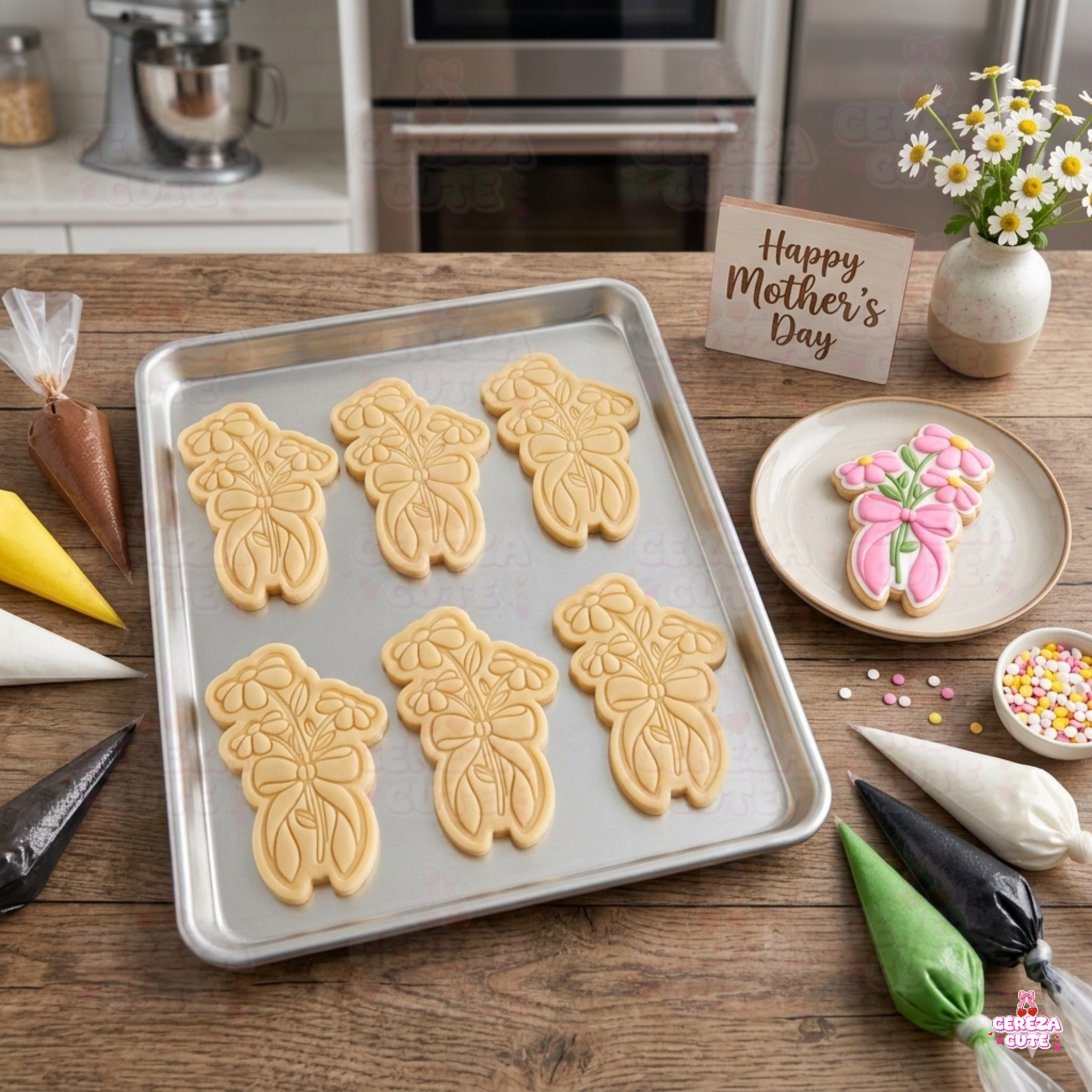 Cortador y sello de galletas flores margarita para fondant reposteria, galletas, masa fria y manualidades.