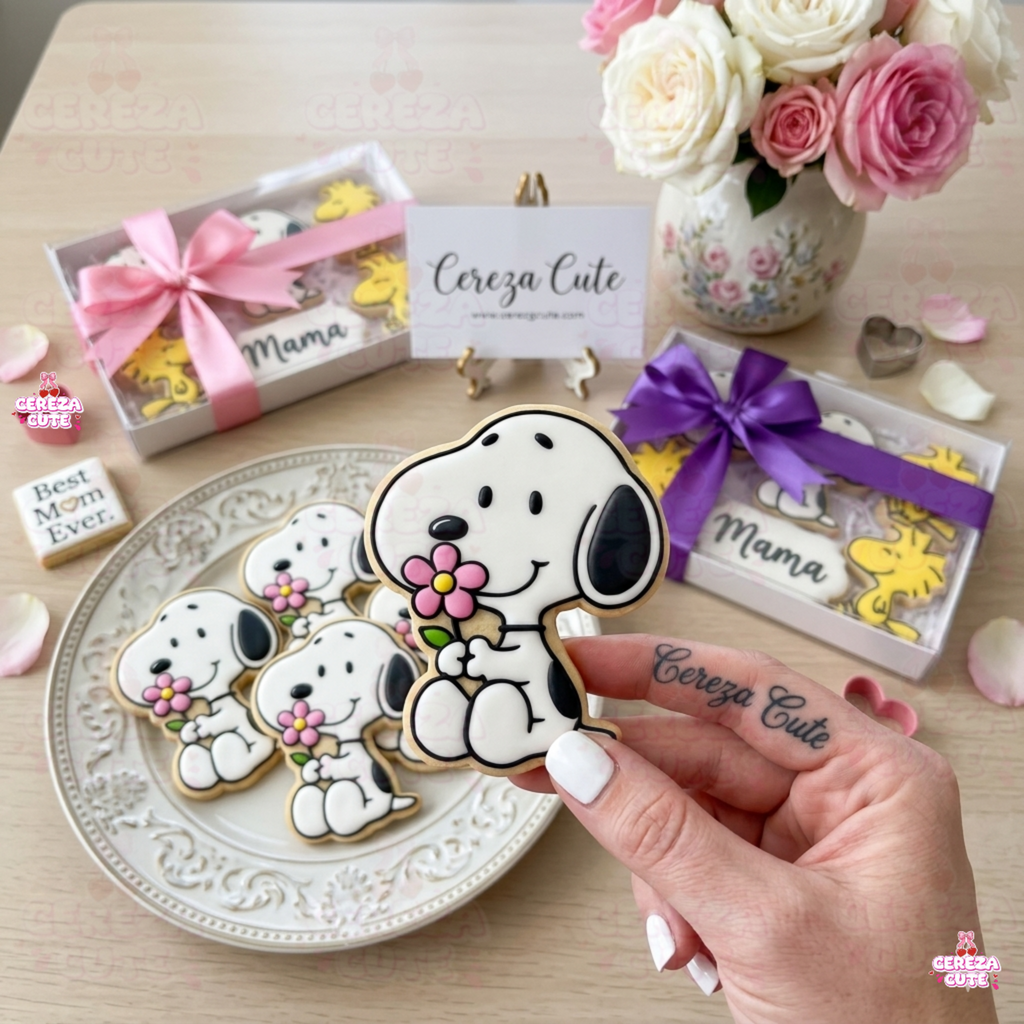Cortador y sello de galleta perro animado con flores para fondant reposteria, galletas, masa fria y manualidades.