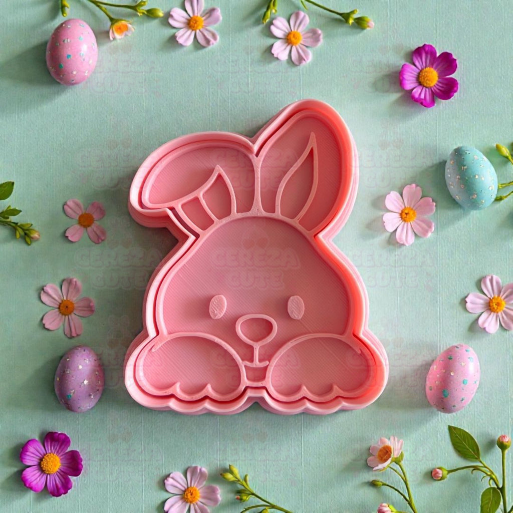 Cortador y sello de galleta Cara de conejo pascua para fondant reposteria, galletas, masa fria y manualidades.