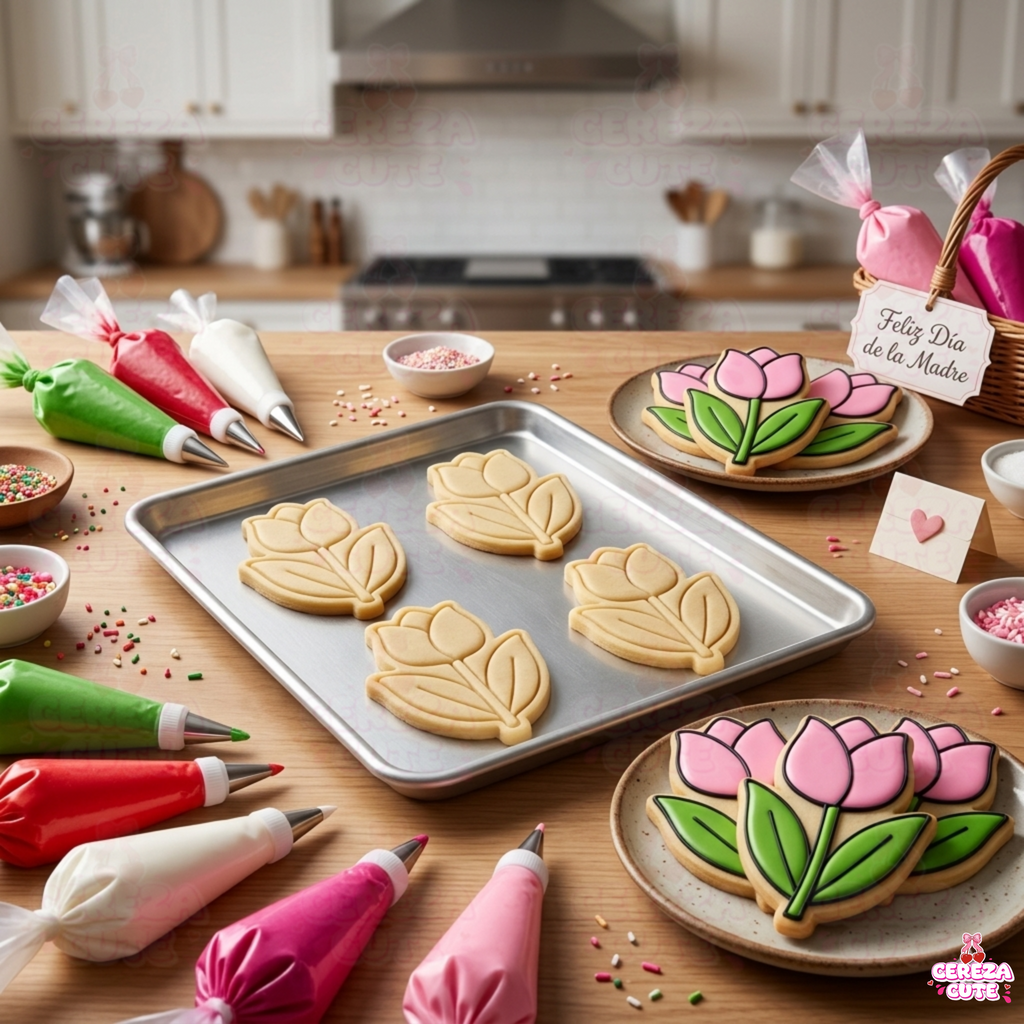 Cortador y sello de galletas Tulipanes para fondant reposteria, galletas, masa fria y manualidades.